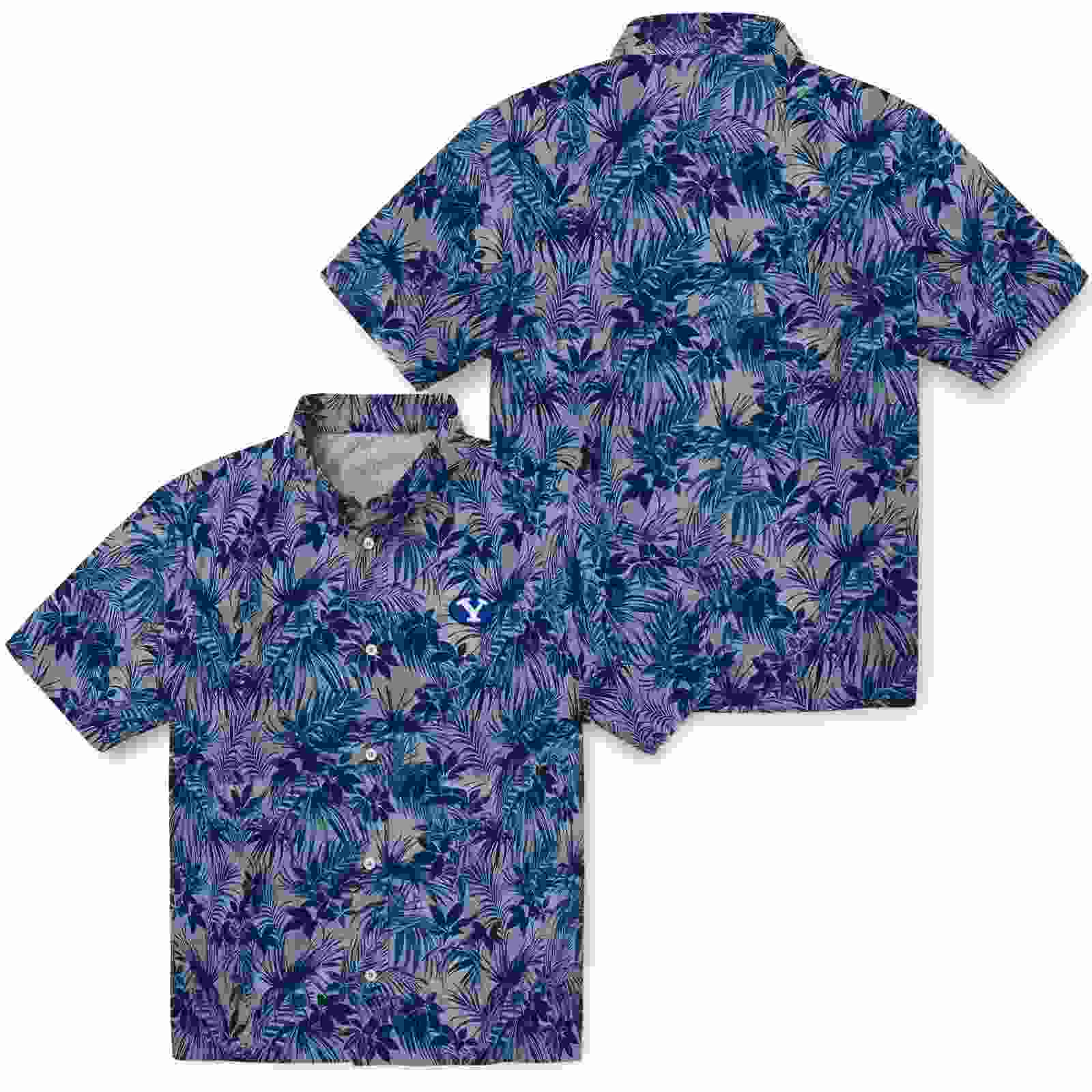 byu cougars leafy pattern blue hawaiian shirt high quality