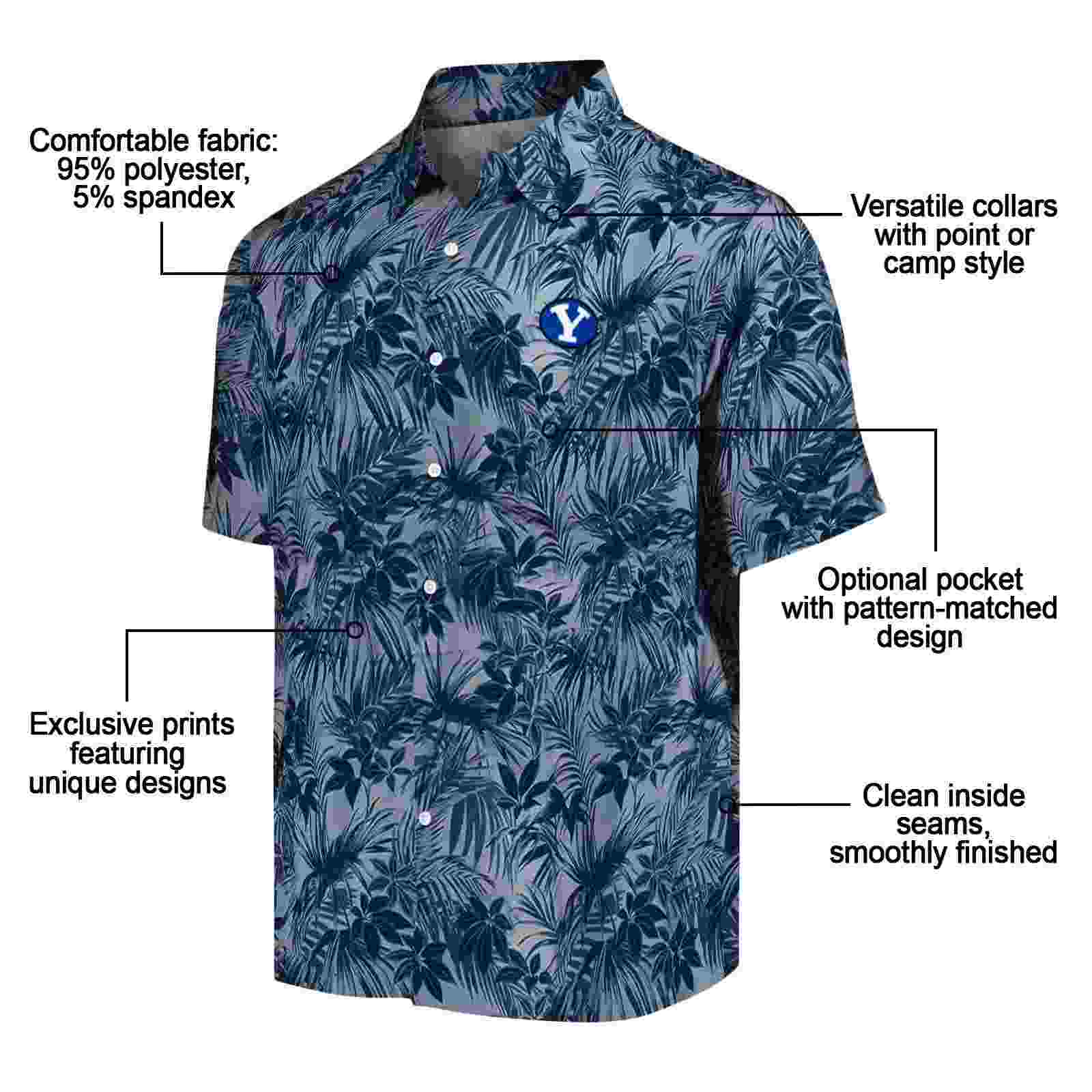 byu cougars leafy pattern blue hawaiian shirt new arrival