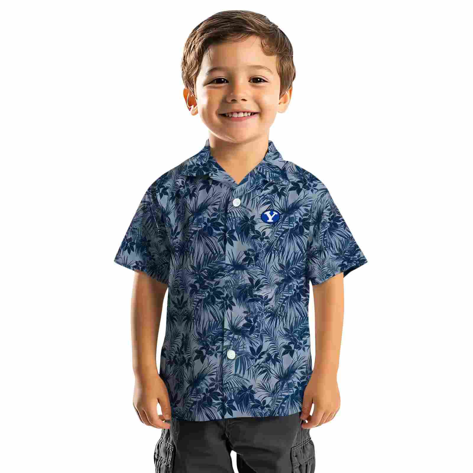 byu cougars leafy pattern blue hawaiian shirt top rated