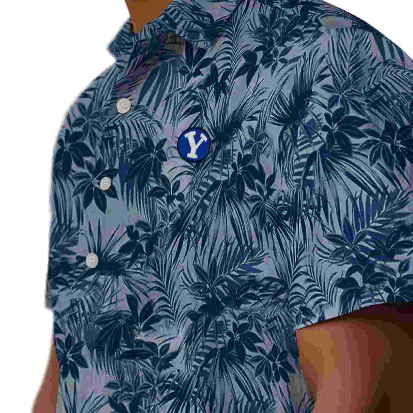 byu cougars leafy pattern blue hawaiian shirt trendy