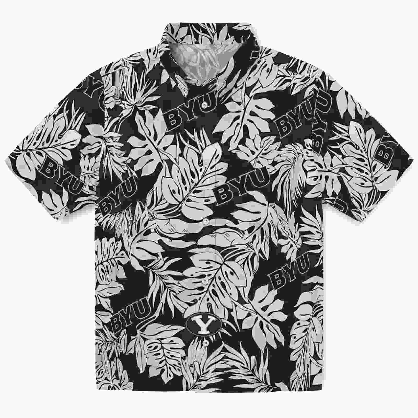 BYU Cougars Monstera Leaf Pattern Black Hawaiian Shirt