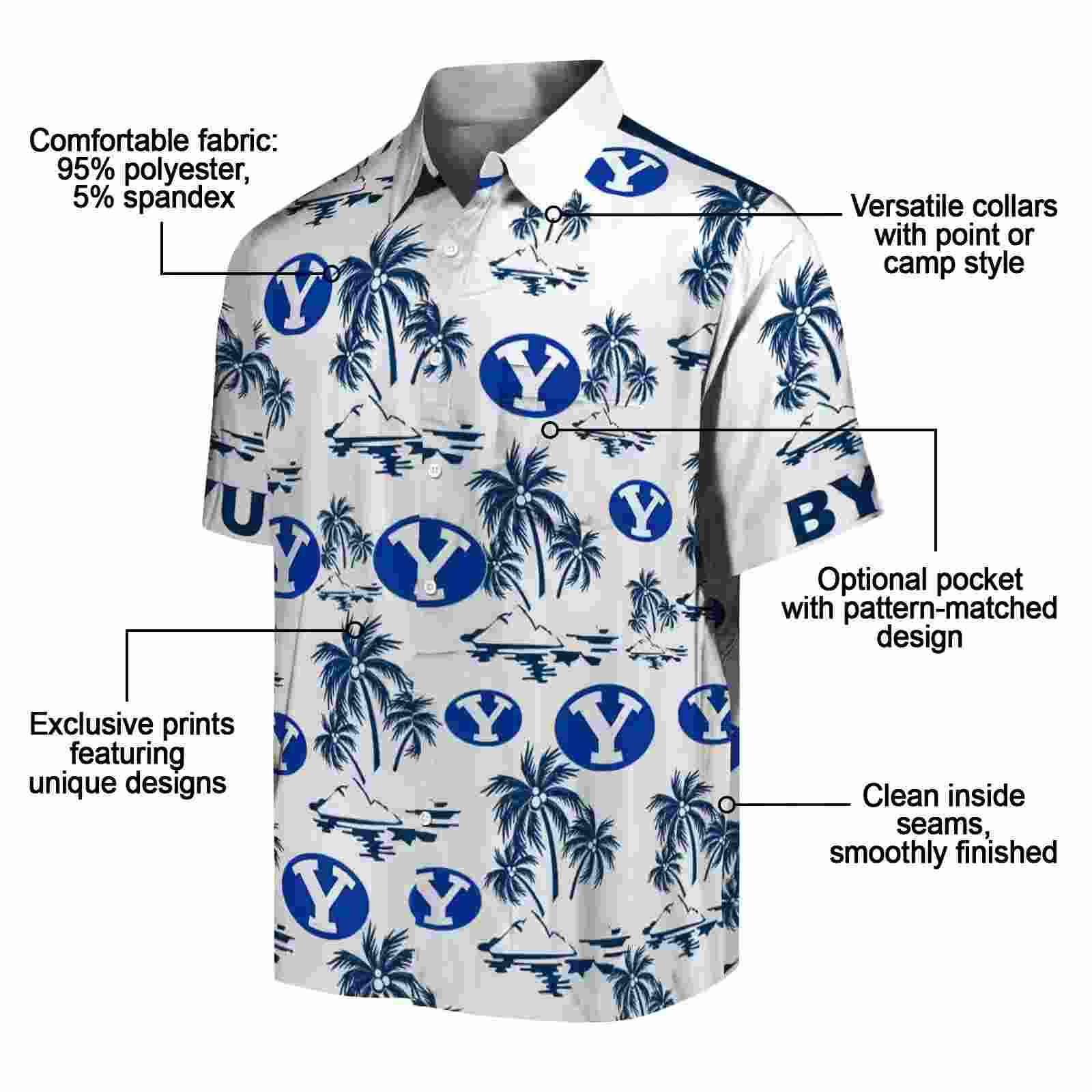 byu cougars palm island print blue white hawaiian shirt new arrival