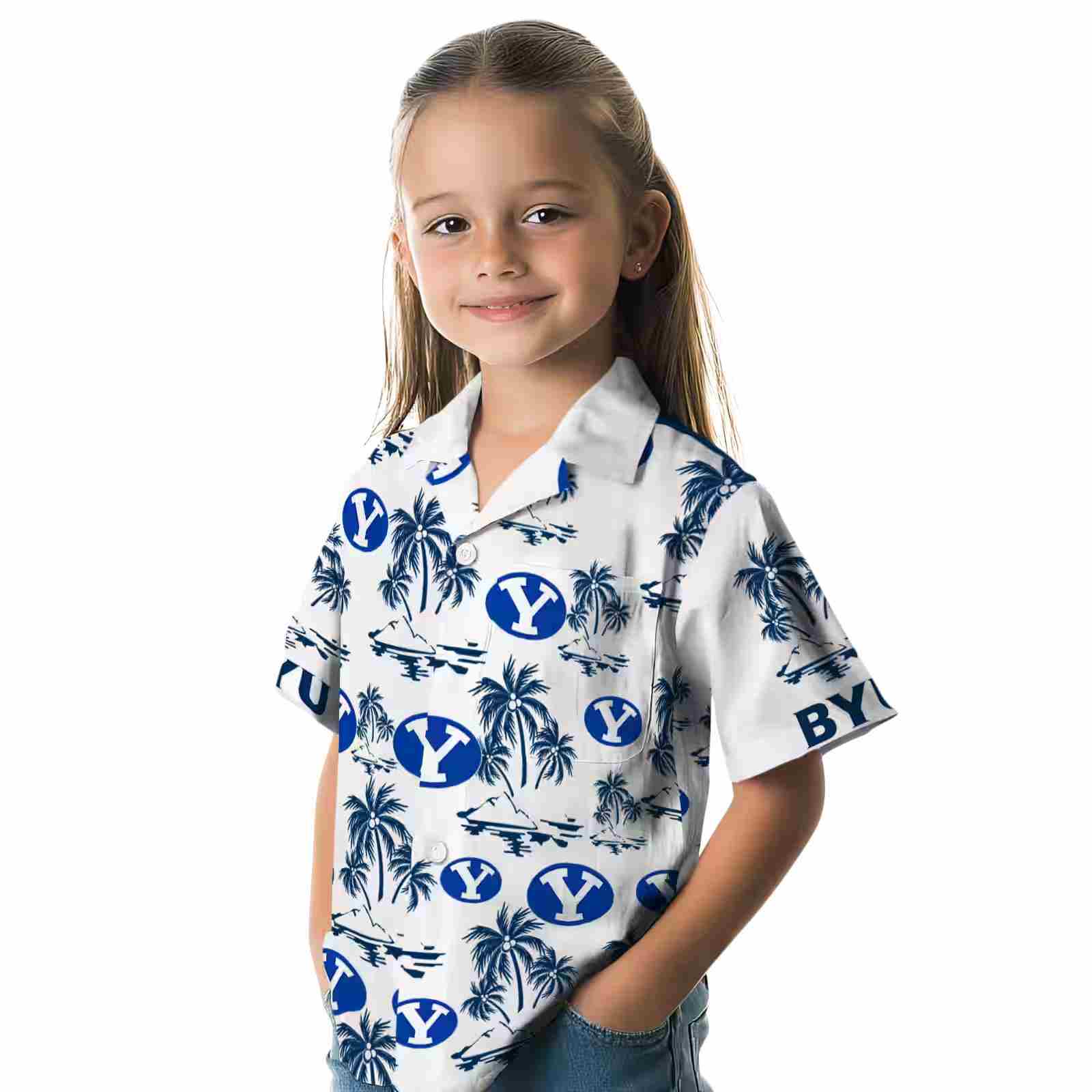 byu cougars palm island print blue white hawaiian shirt premium grade