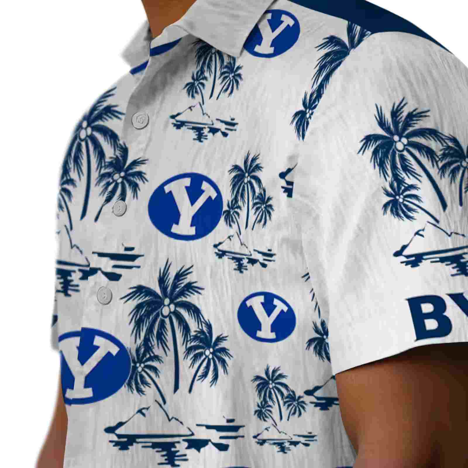 byu cougars palm island print blue white hawaiian shirt trendy