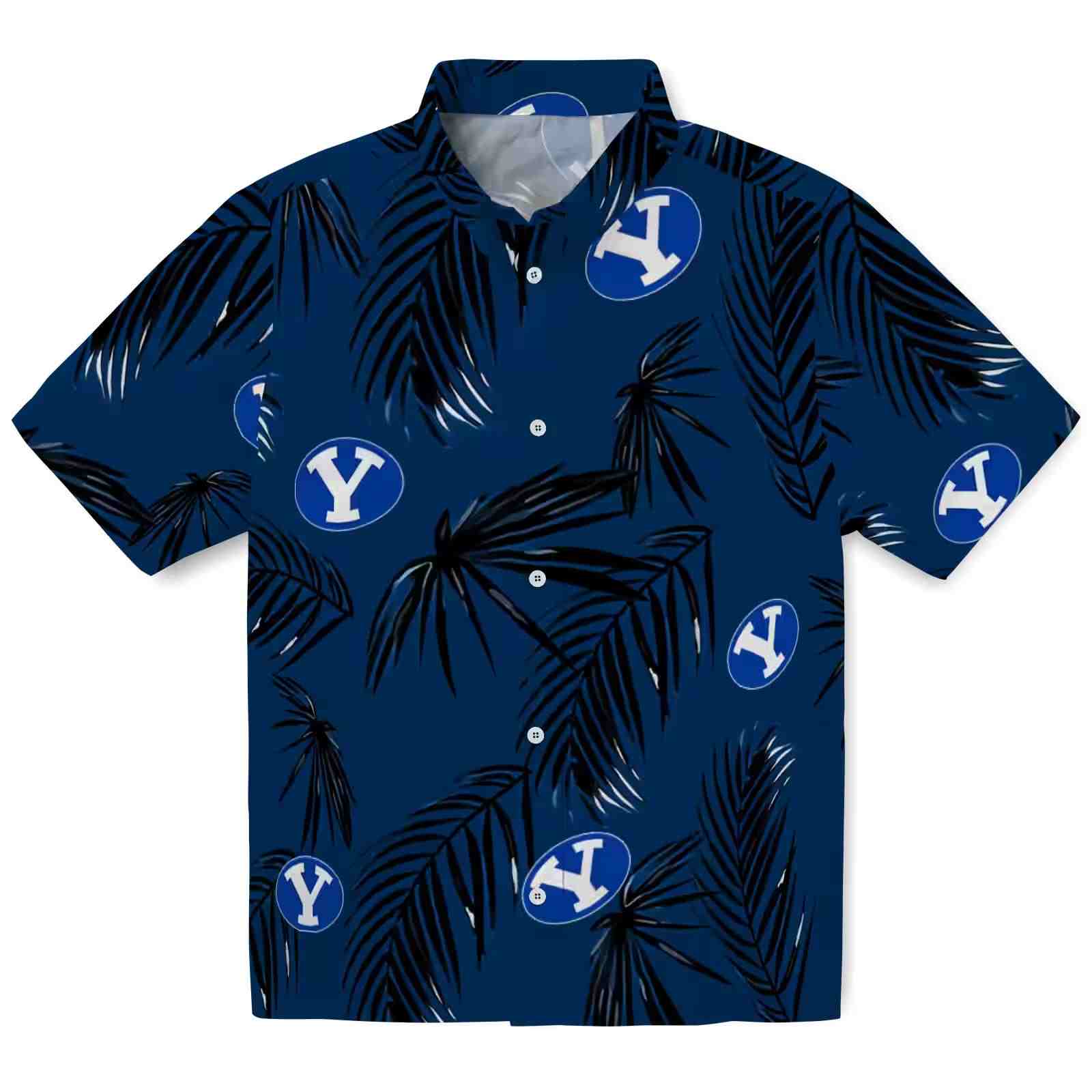 BYU Cougars Palm Leaf Blue Hawaiian Shirt