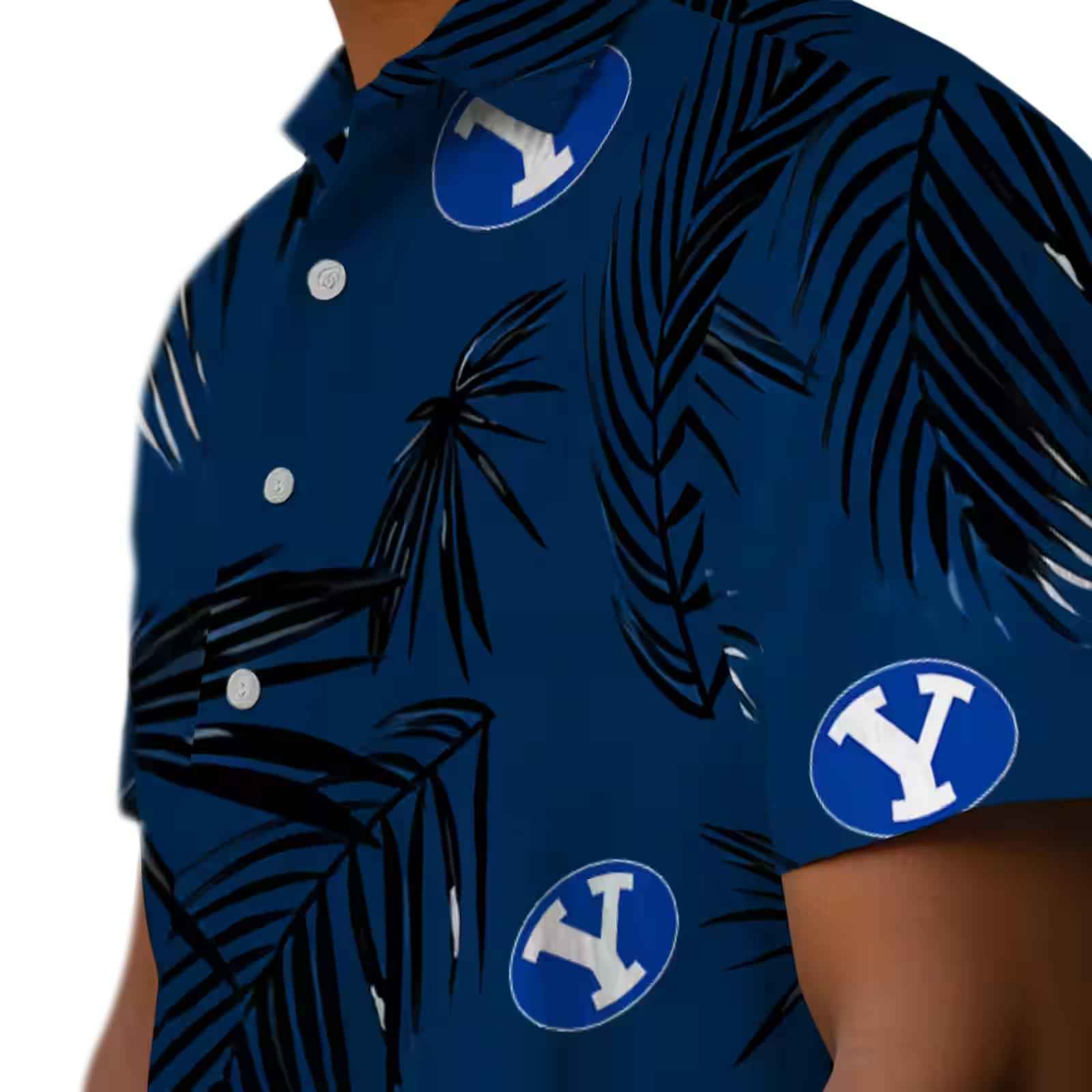 byu cougars palm leaf blue hawaiian shirt trendy