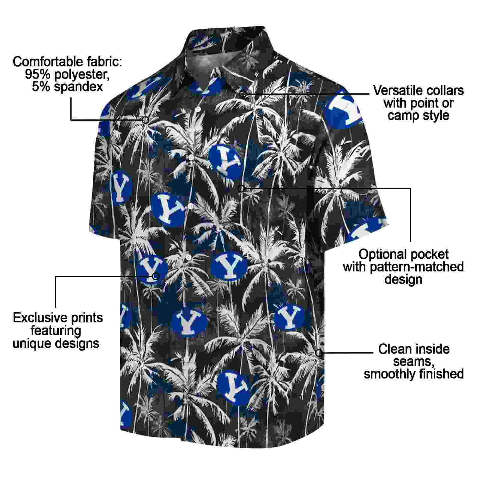 byu cougars palm pattern blue black hawaiian shirt new arrival