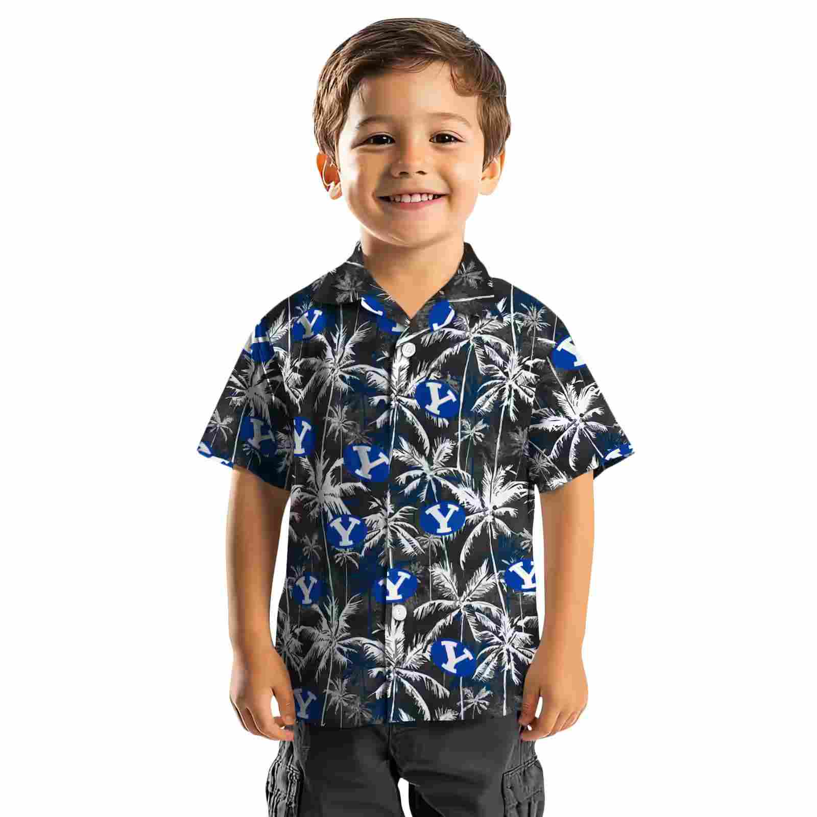 byu cougars palm pattern blue black hawaiian shirt top rated