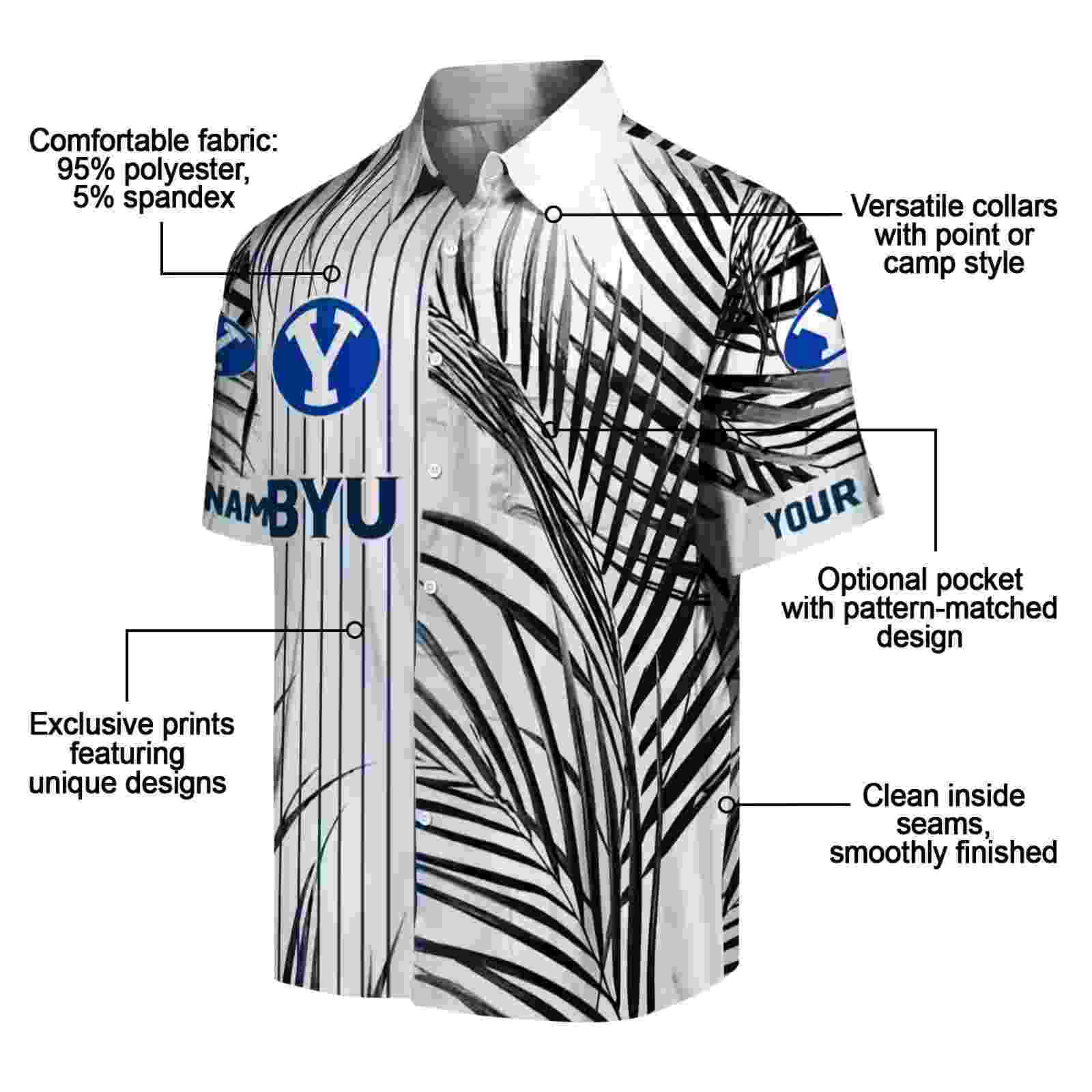 byu cougars palm stripes blue black white hawaiian shirt new arrival