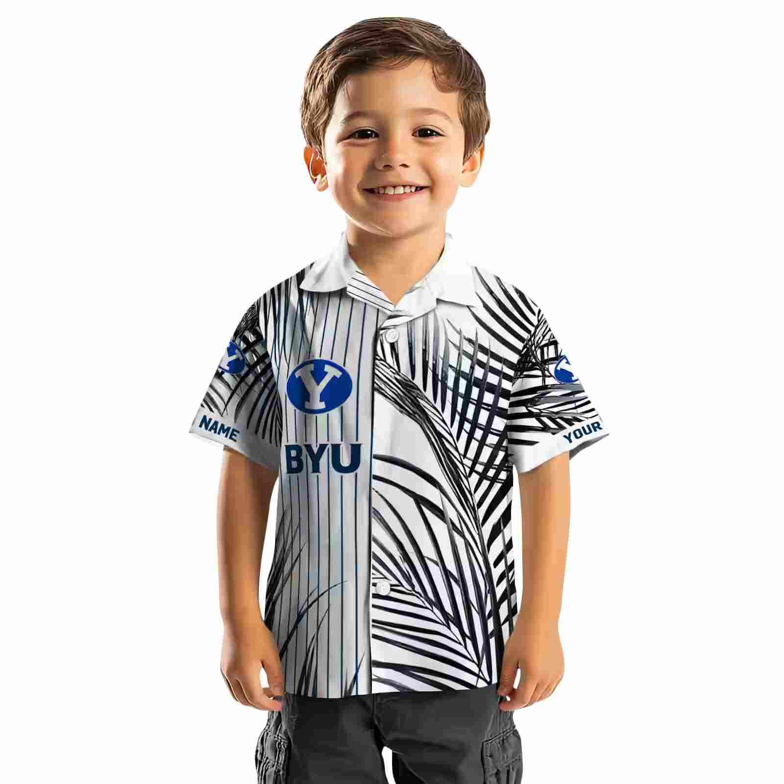 byu cougars palm stripes blue black white hawaiian shirt top rated