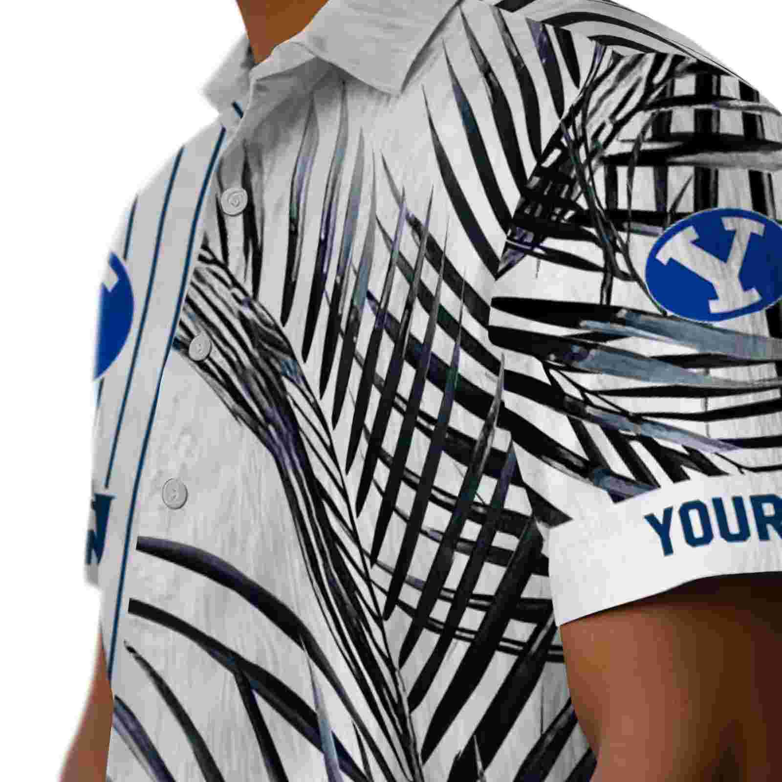 byu cougars palm stripes blue black white hawaiian shirt trendy