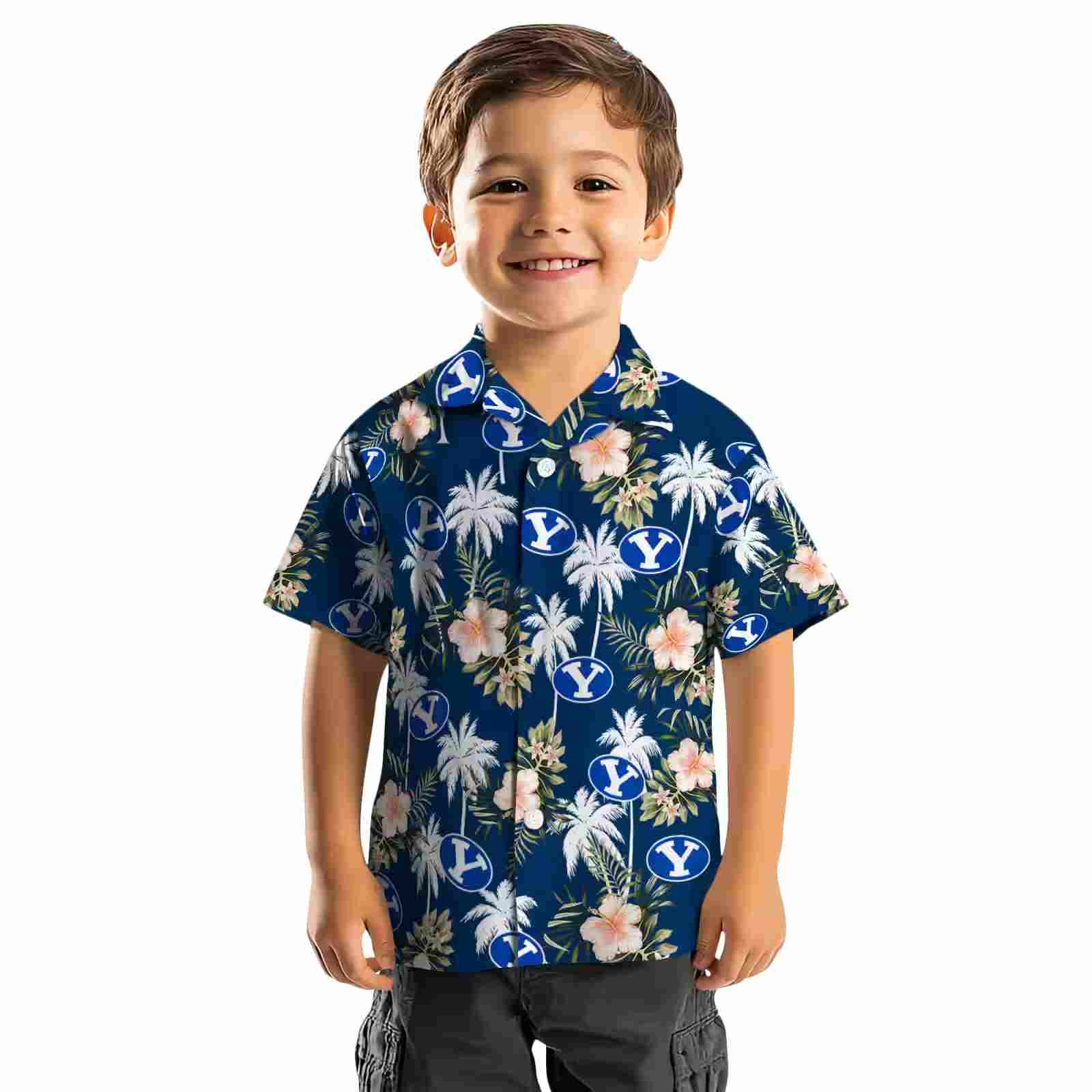 byu cougars palm tree flower blue hawaiian shirt top rated