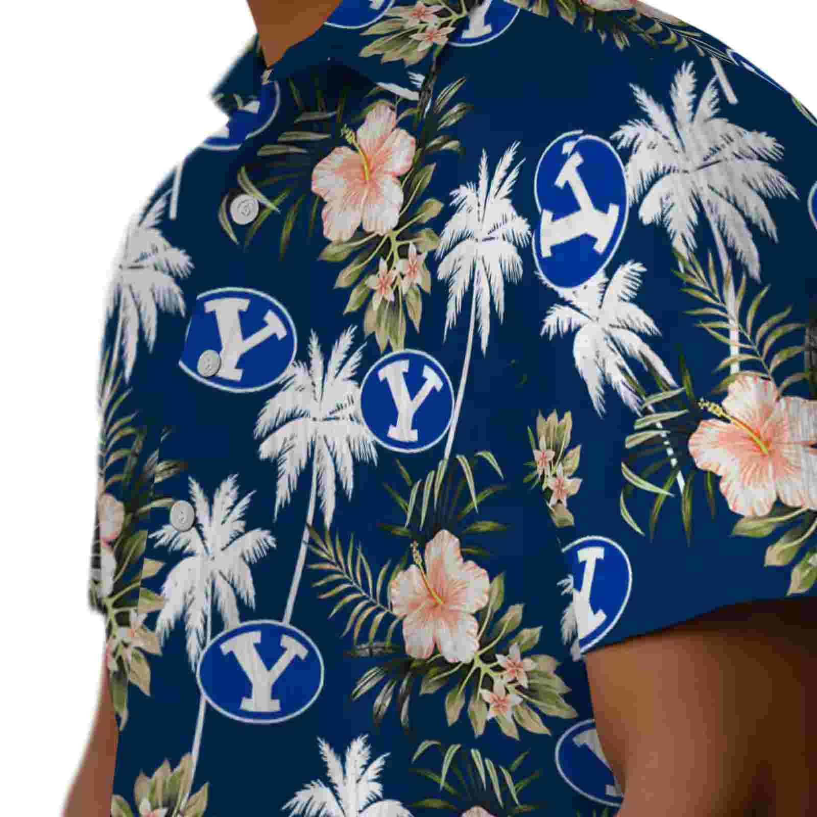 byu cougars palm tree flower blue hawaiian shirt trendy