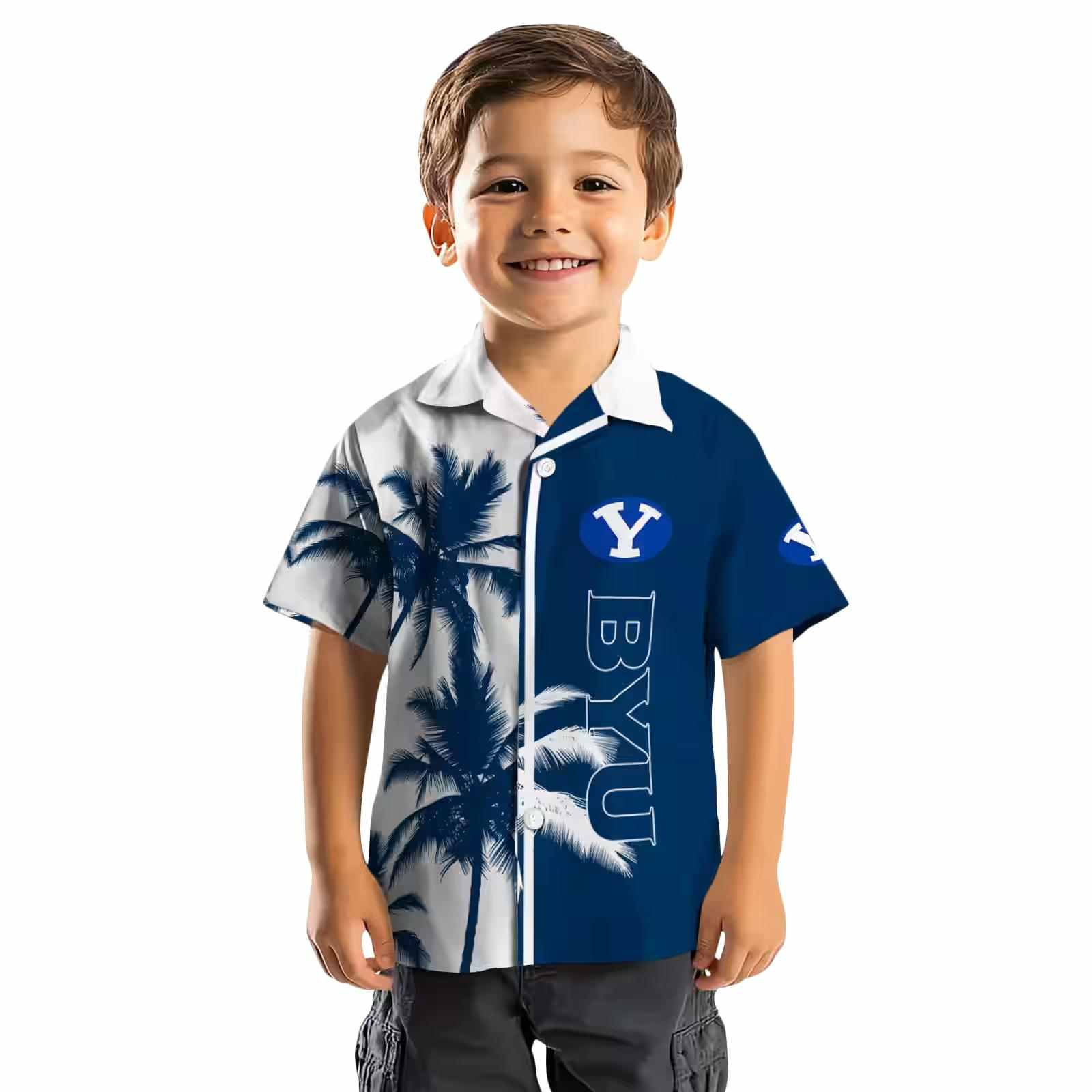 byu cougars palm trees blue white hawaiian shirt top rated