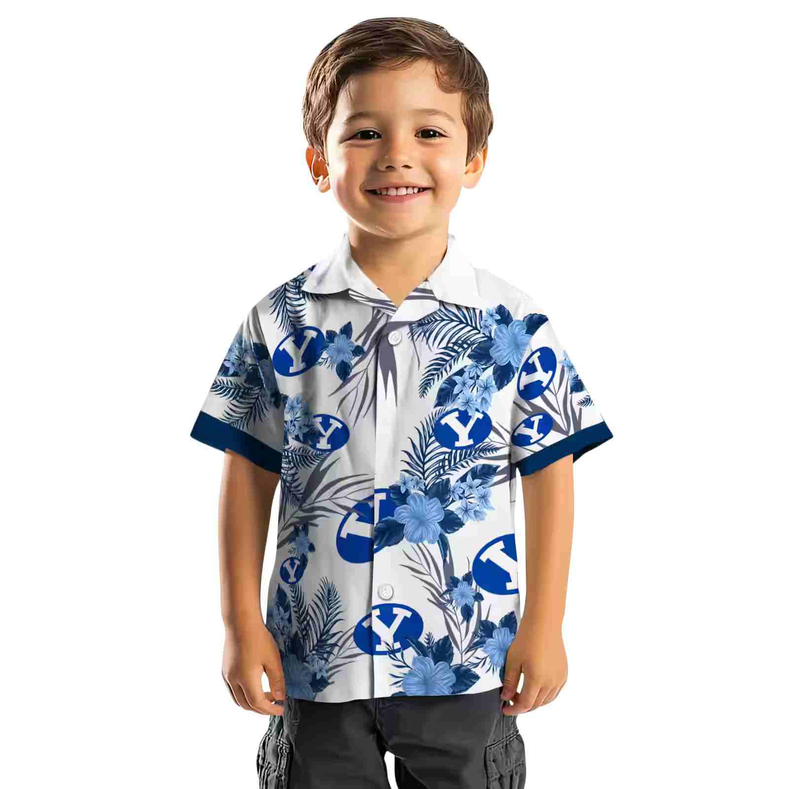 byu cougars patriotic hibiscus design blue white hawaiian shirt top rated