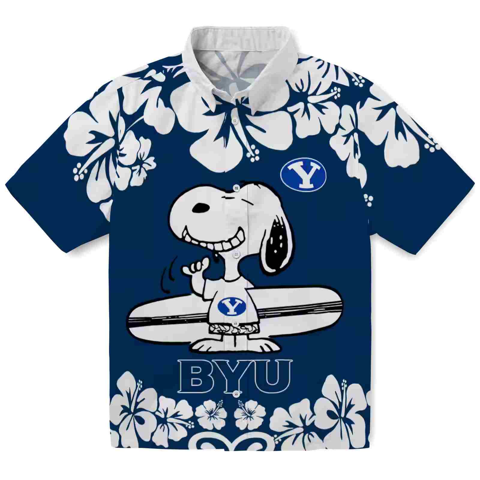 BYU Cougars Snoopy Surf Blue White Hawaiian Shirt