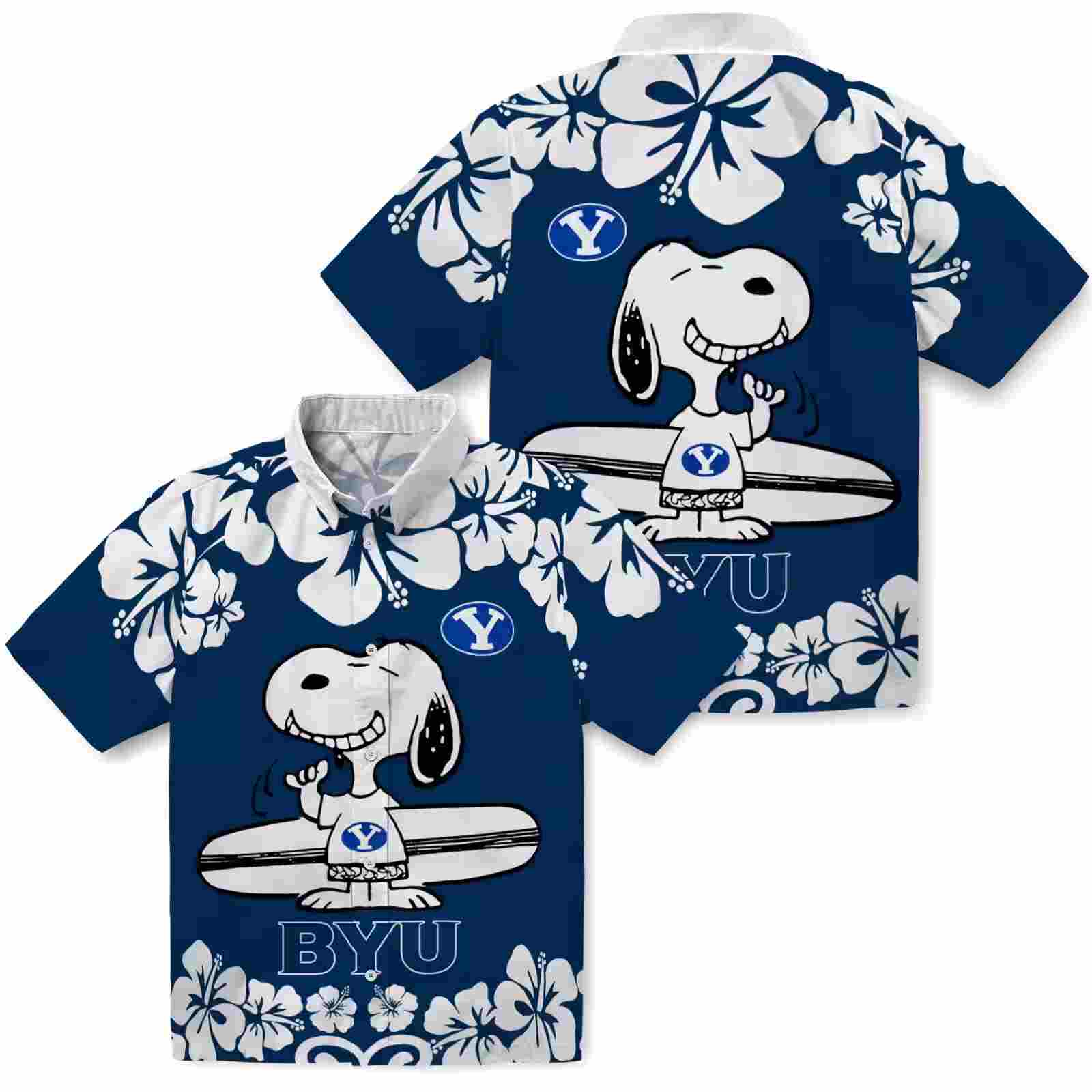 byu cougars snoopy surf blue white hawaiian shirt high quality