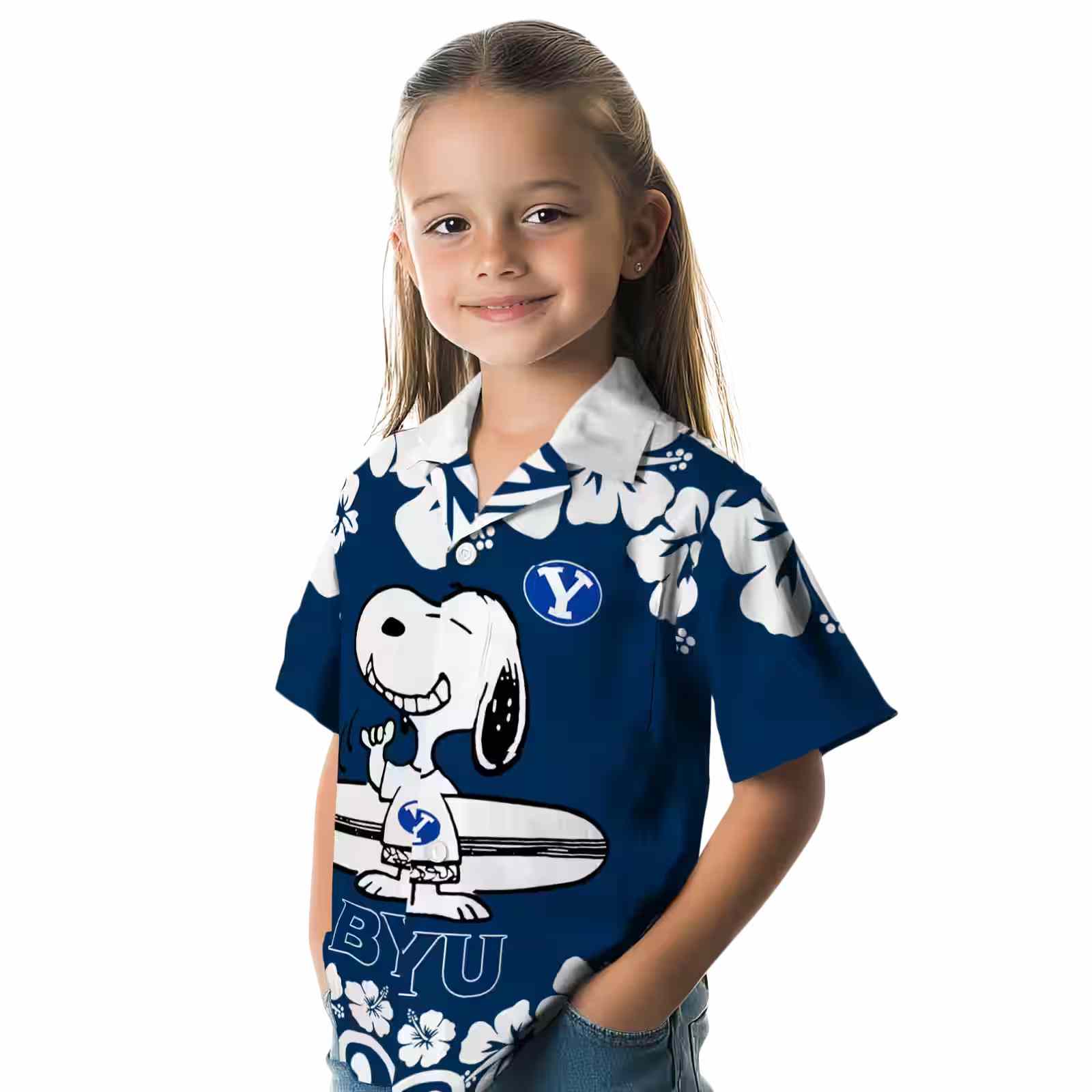 byu cougars snoopy surf blue white hawaiian shirt premium grade