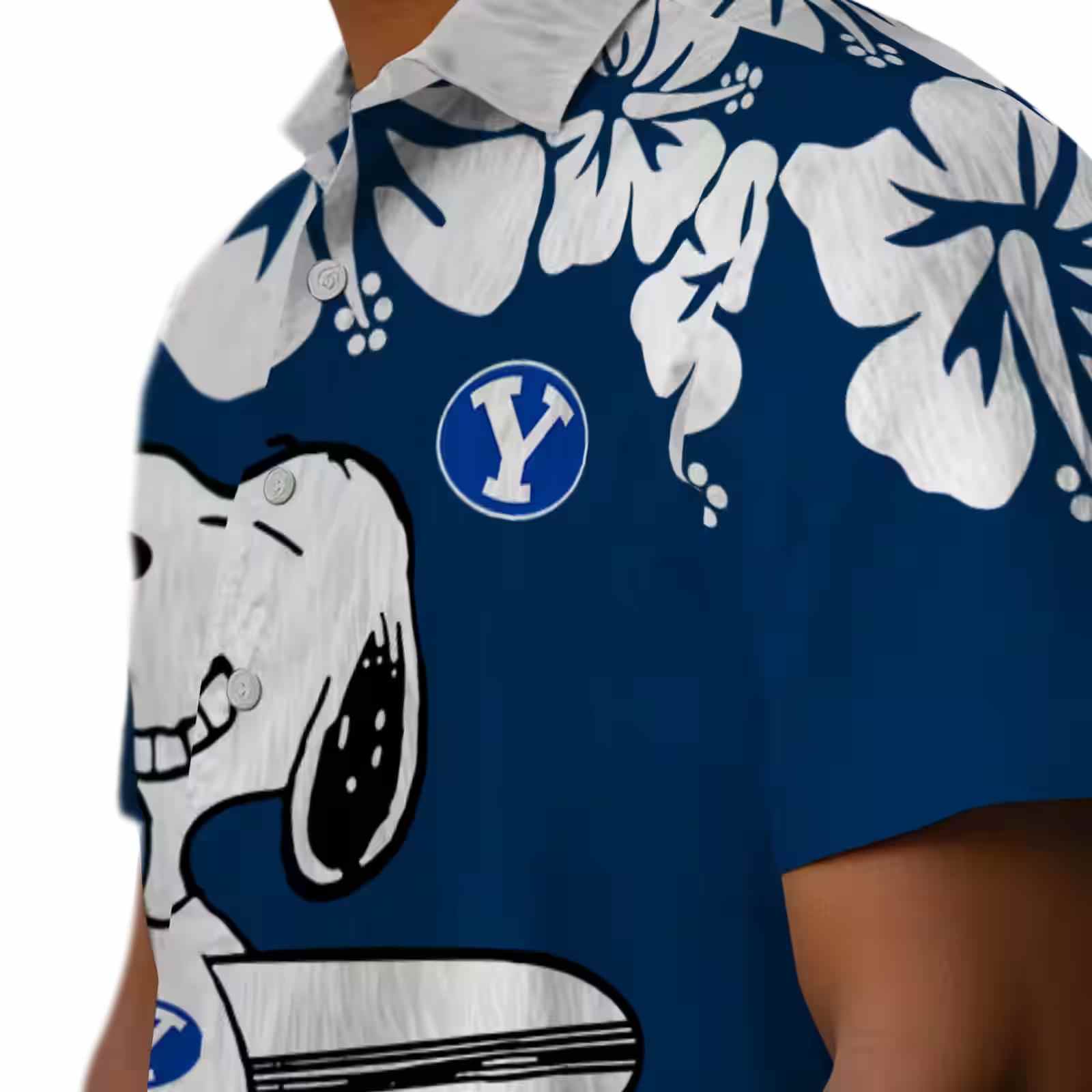 byu cougars snoopy surf blue white hawaiian shirt trendy