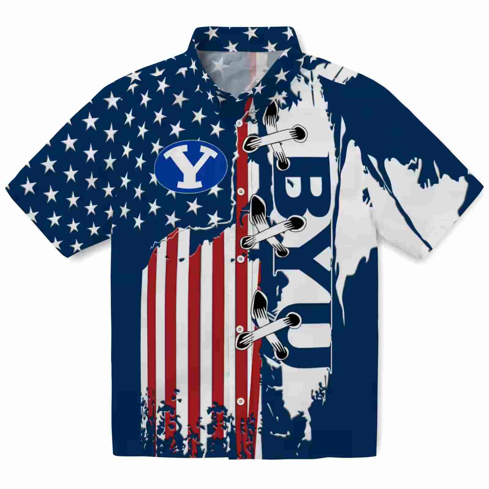 BYU Cougars Stitched Flag Blue Hawaiian Shirt