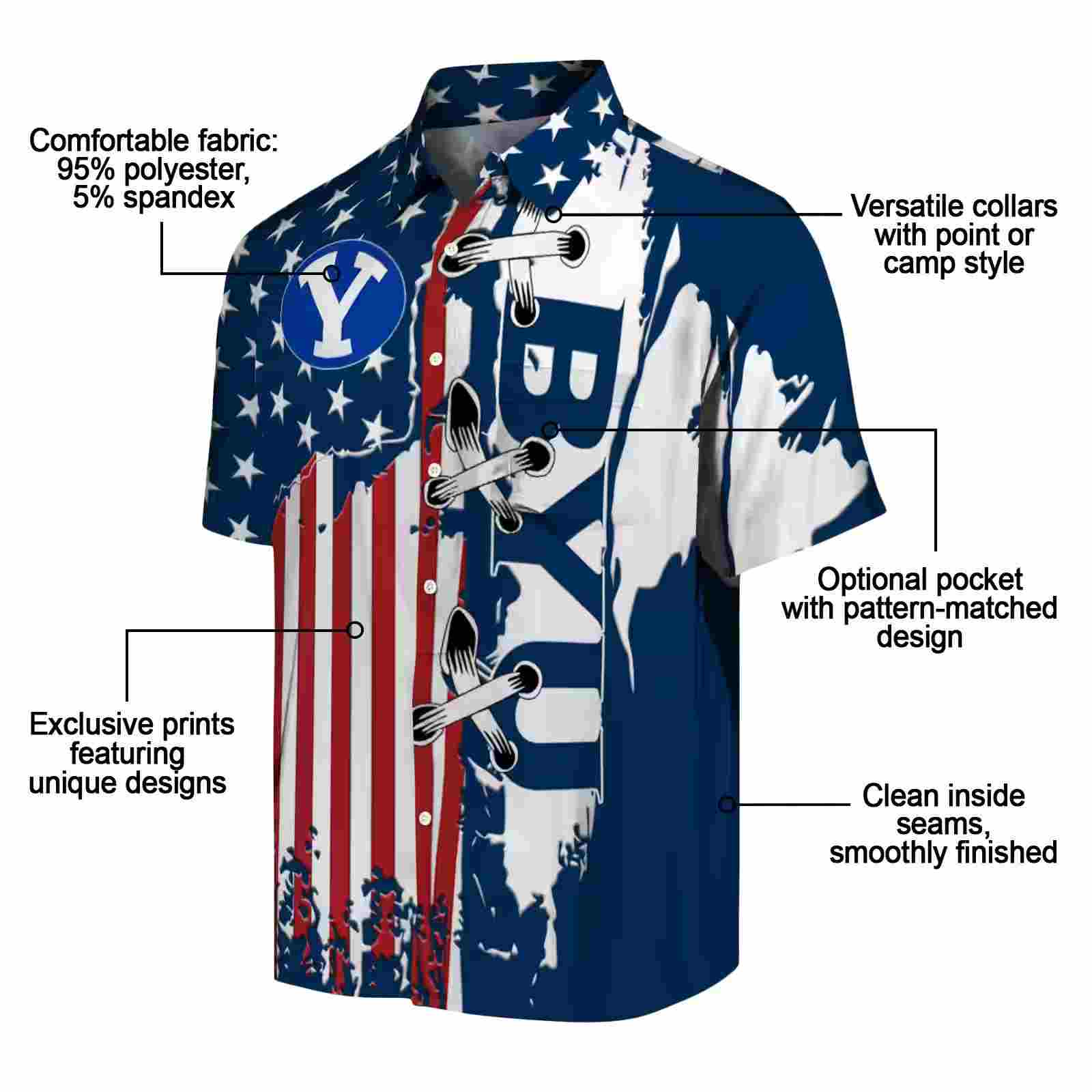 byu cougars stitched flag blue hawaiian shirt new arrival