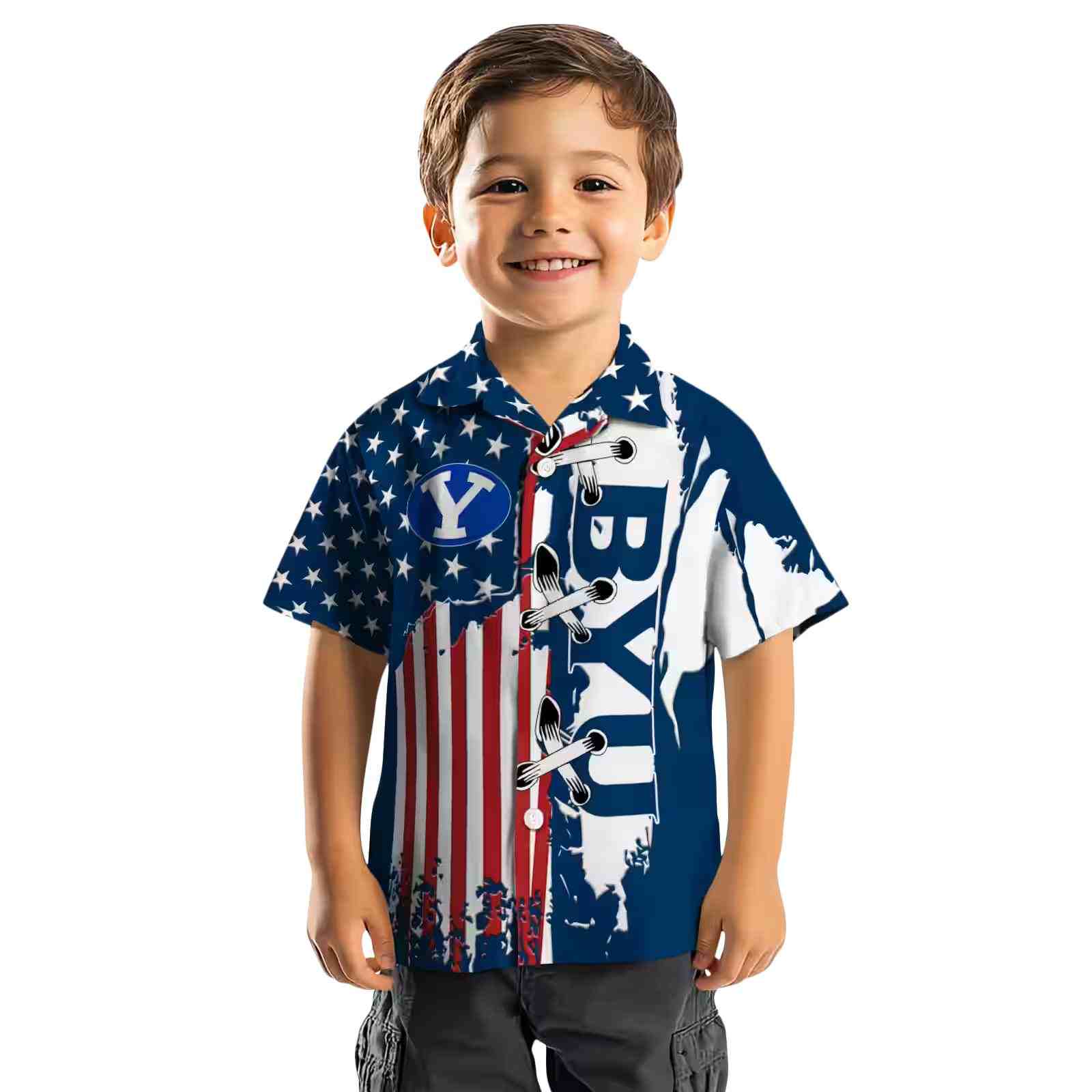 byu cougars stitched flag blue hawaiian shirt top rated