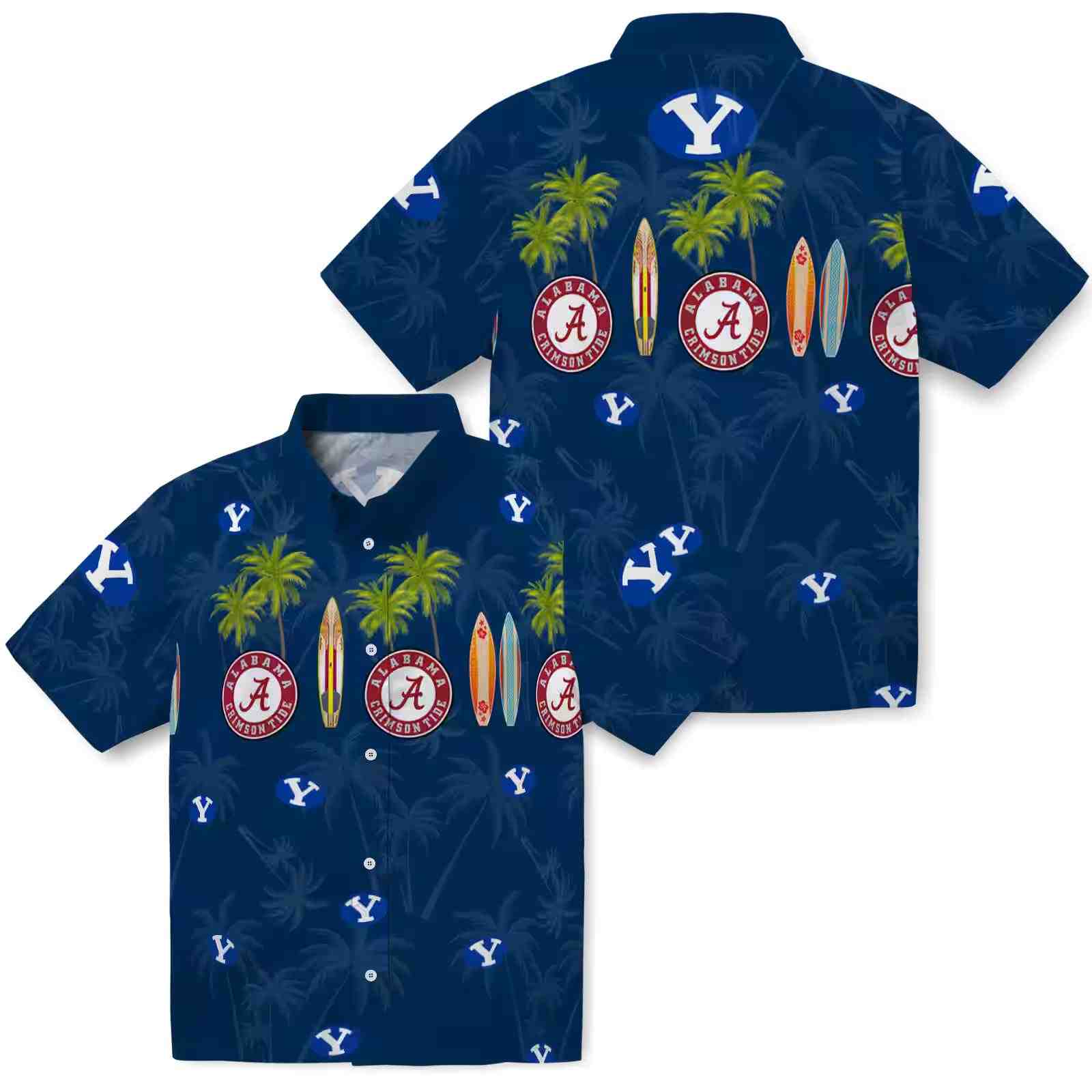 byu cougars surfboard palm blue hawaiian shirt high quality