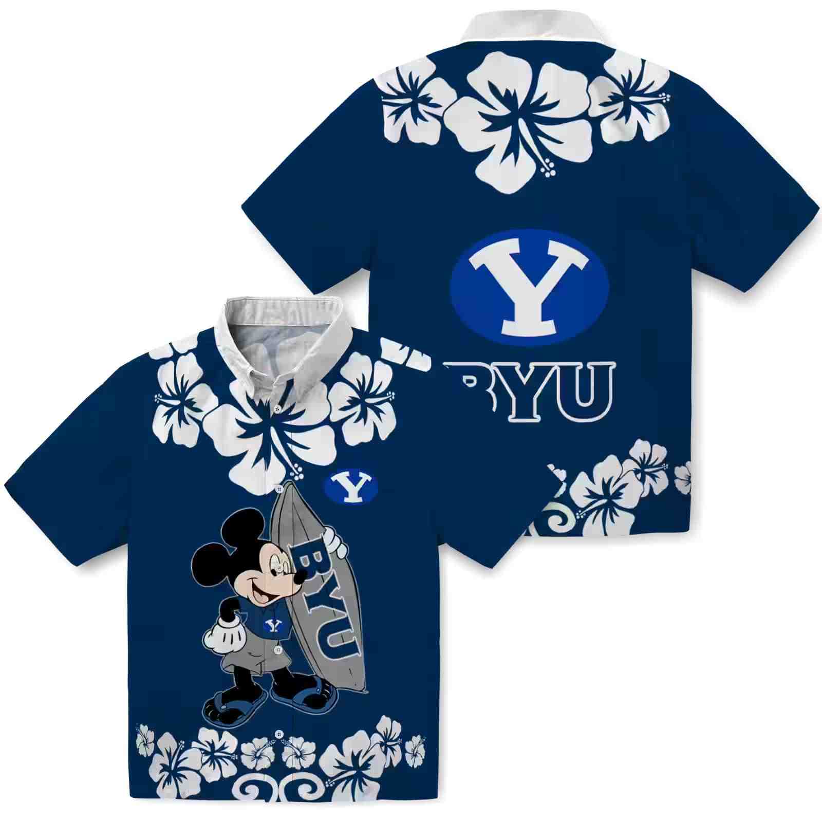 byu cougars surfing mickey blue hawaiian shirt high quality