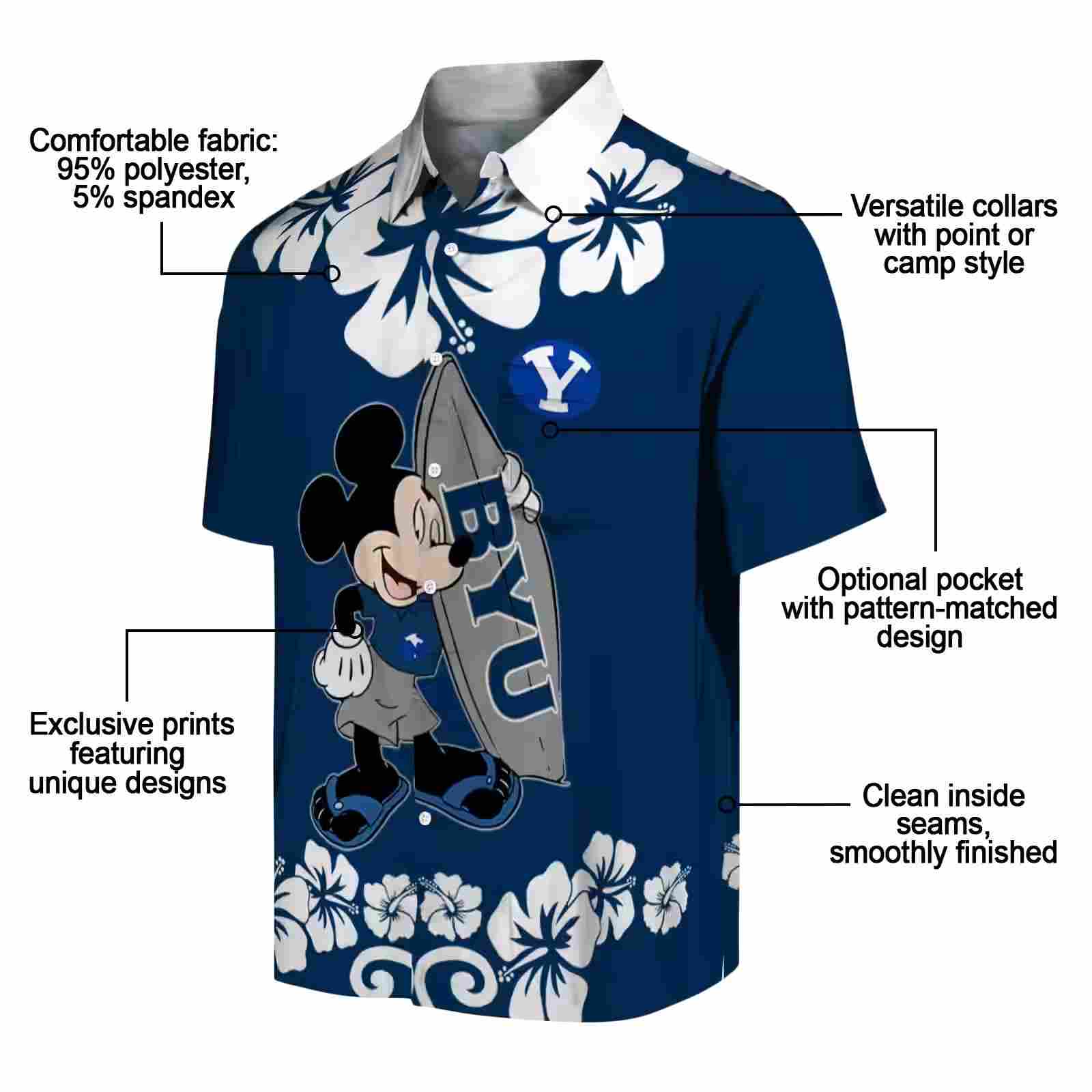 byu cougars surfing mickey blue hawaiian shirt new arrival