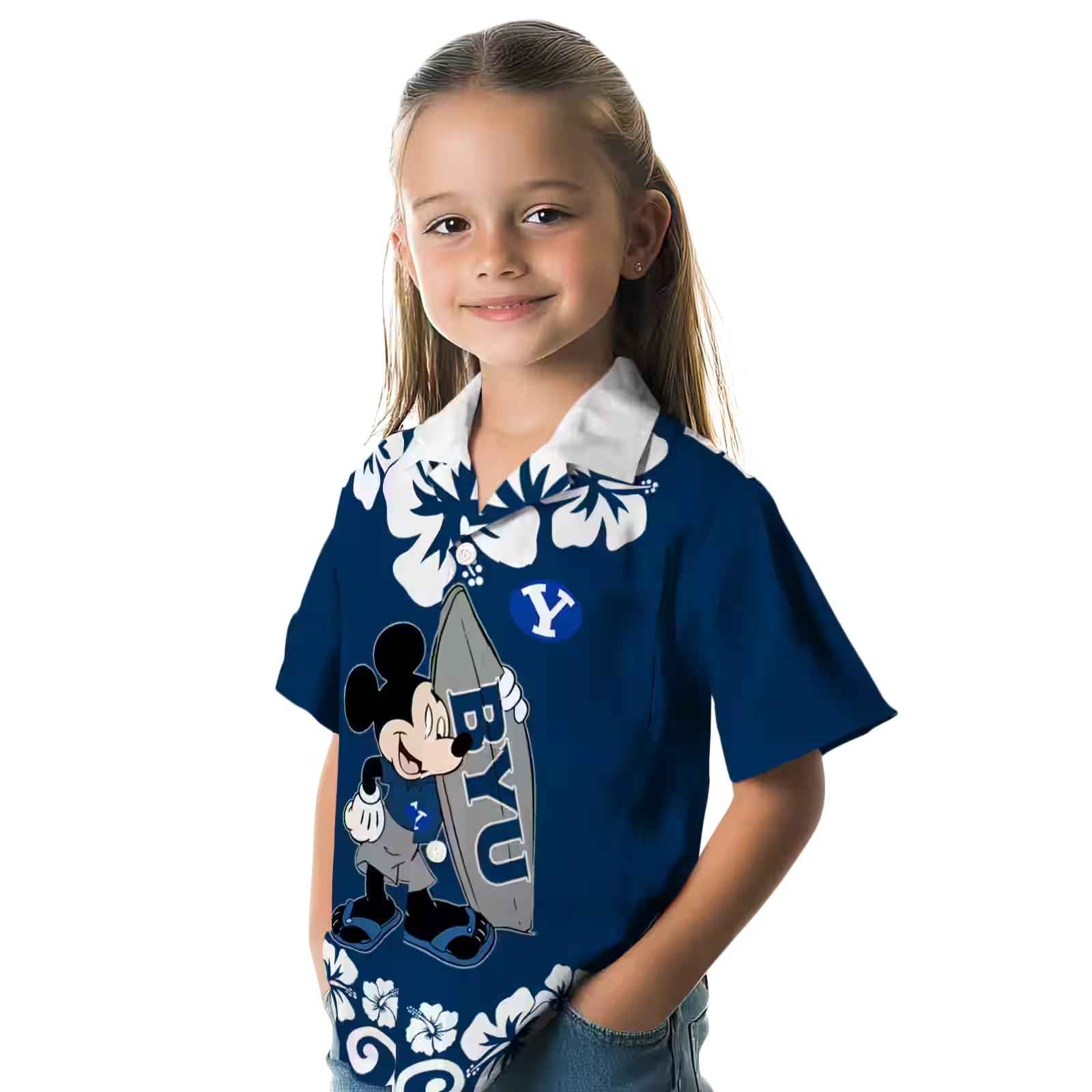 byu cougars surfing mickey blue hawaiian shirt premium grade