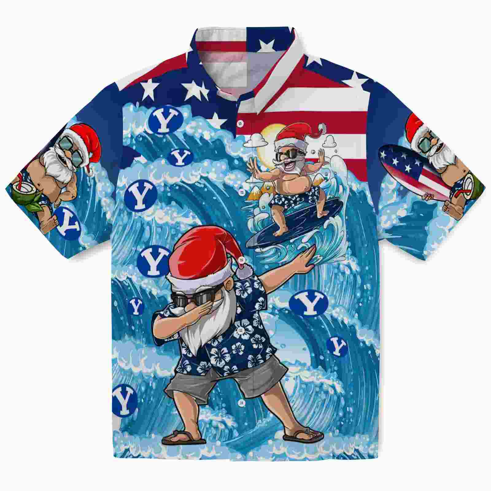 BYU Cougars Surfing Santa Blue Hawaiian Shirt