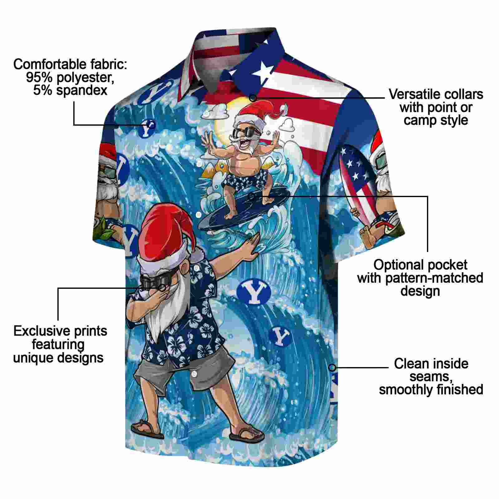 byu cougars surfing santa blue hawaiian shirt new arrival