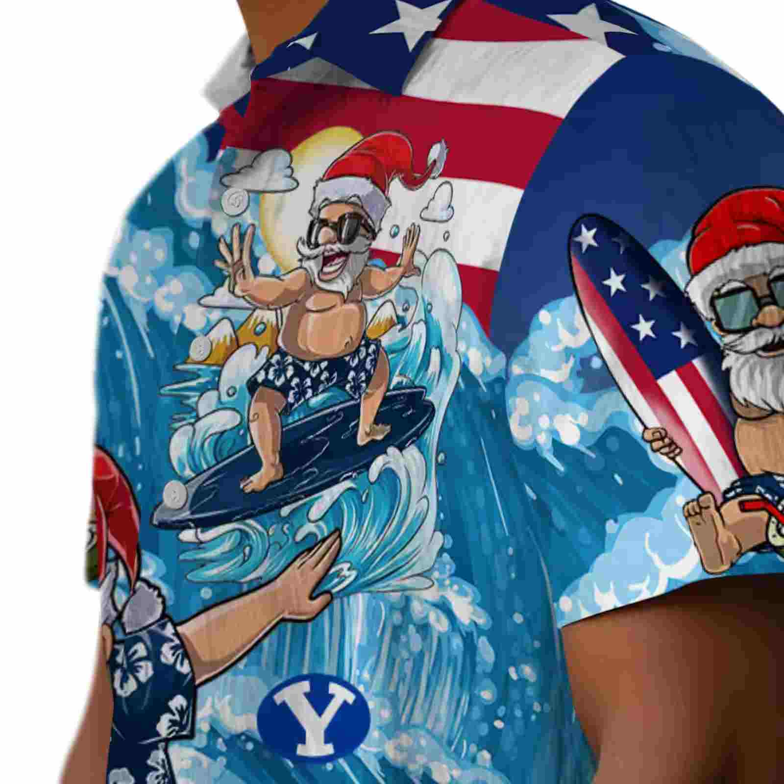 byu cougars surfing santa blue hawaiian shirt trendy