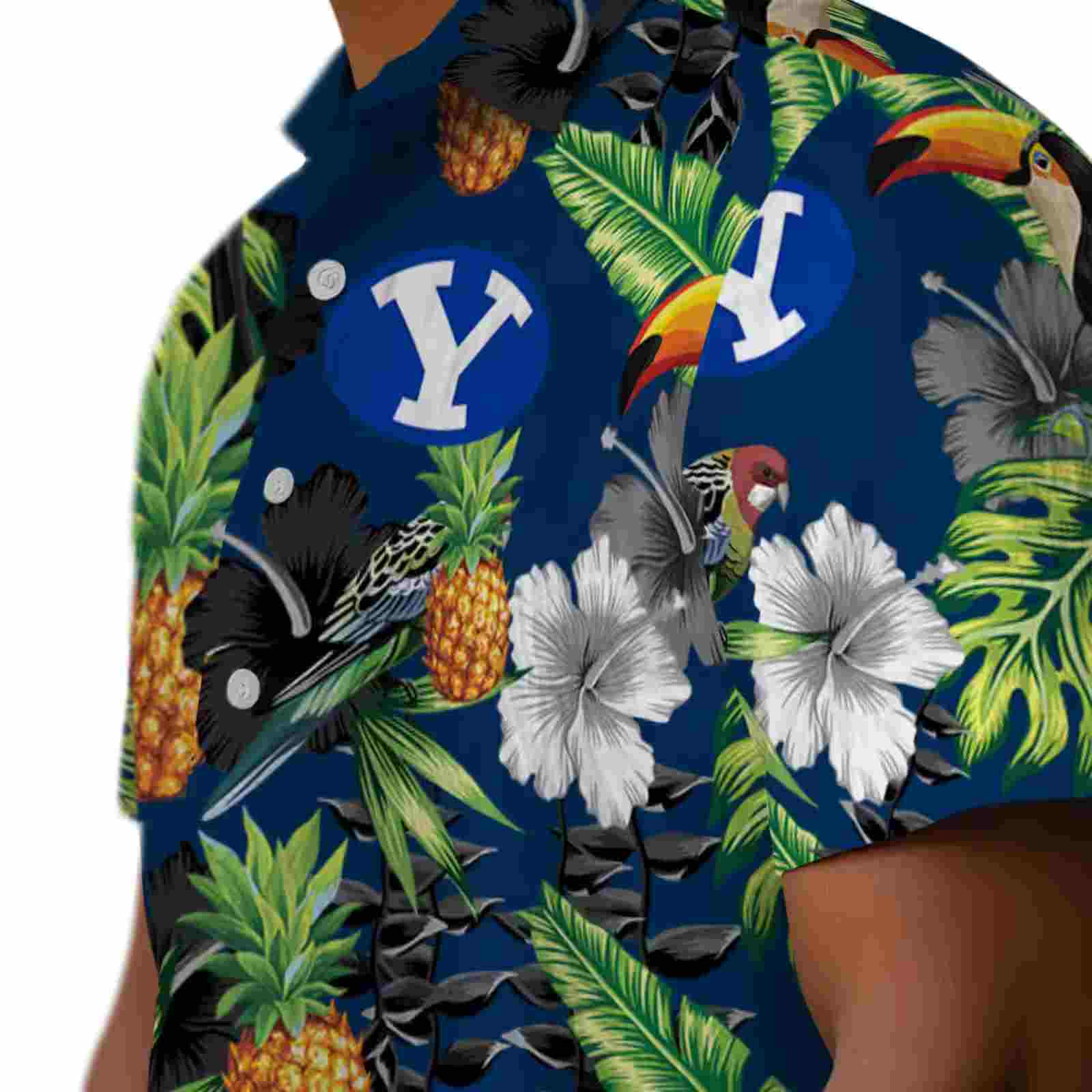 byu cougars toucan hibiscus pineapple blue green hawaiian shirt trendy