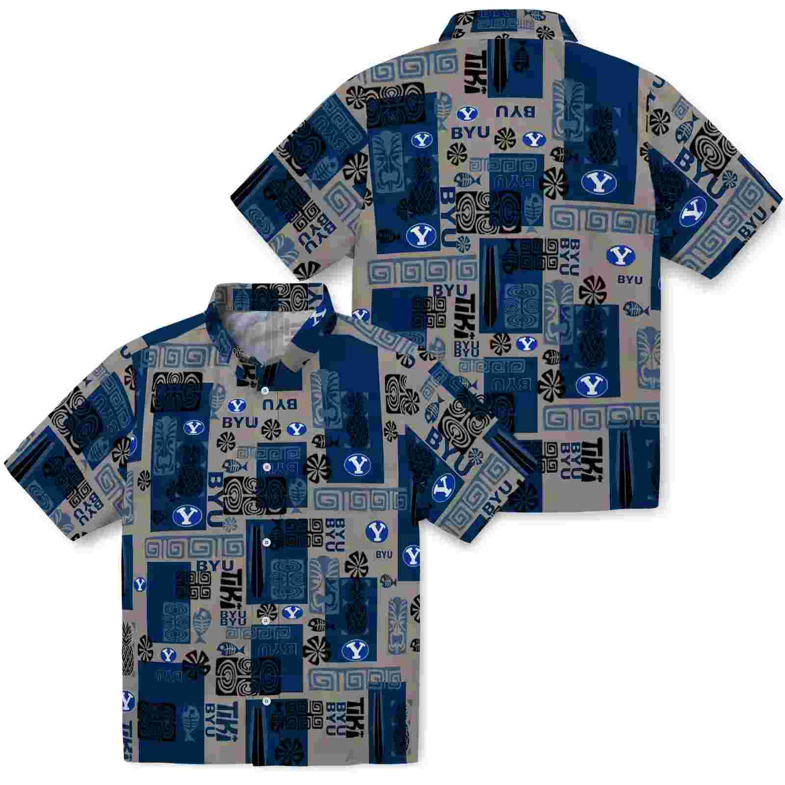 byu cougars tribal symbols blue hawaiian shirt high quality