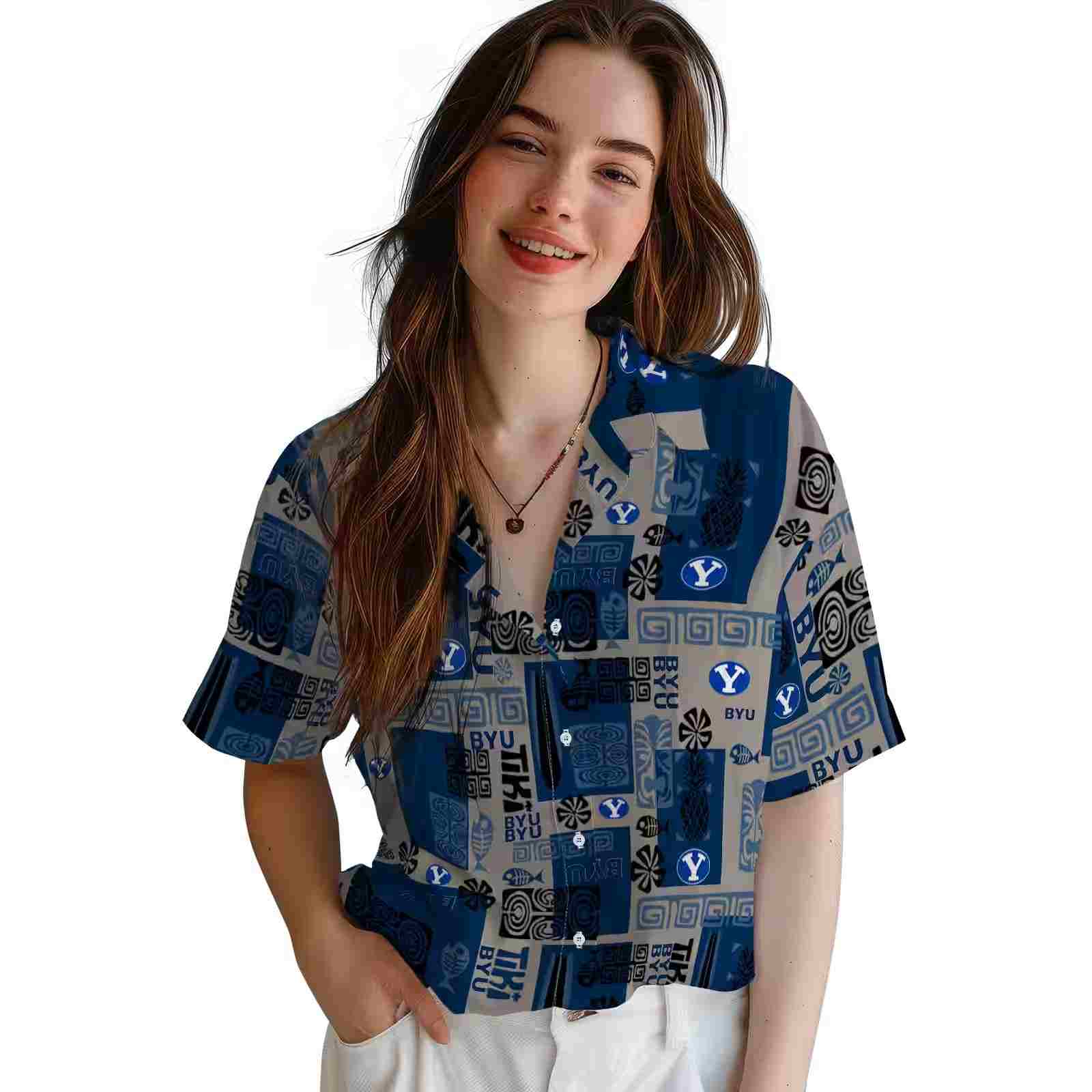 byu cougars tribal symbols blue hawaiian shirt latest model