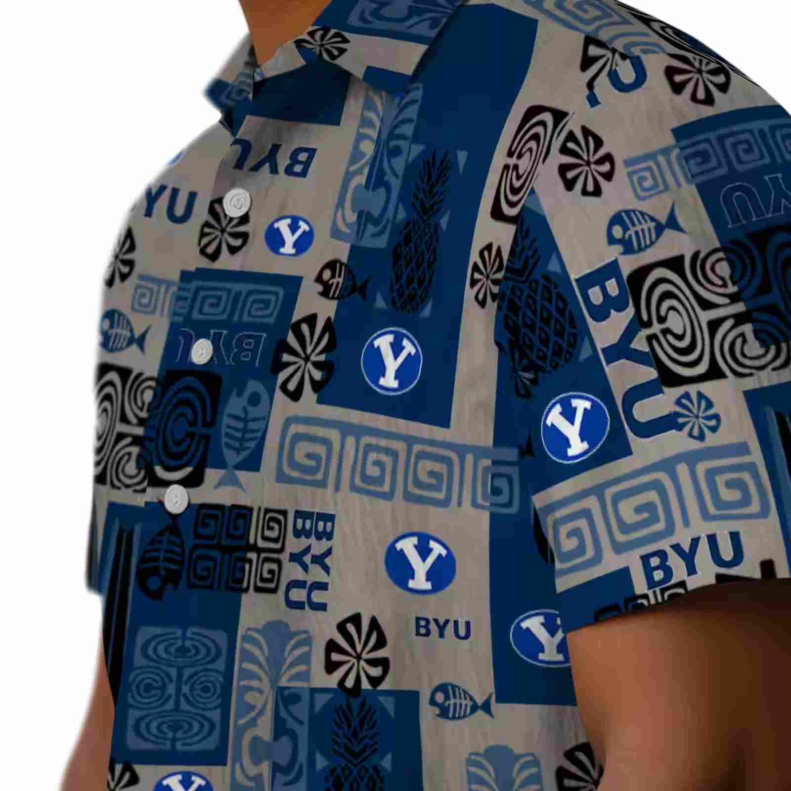 byu cougars tribal symbols blue hawaiian shirt trendy