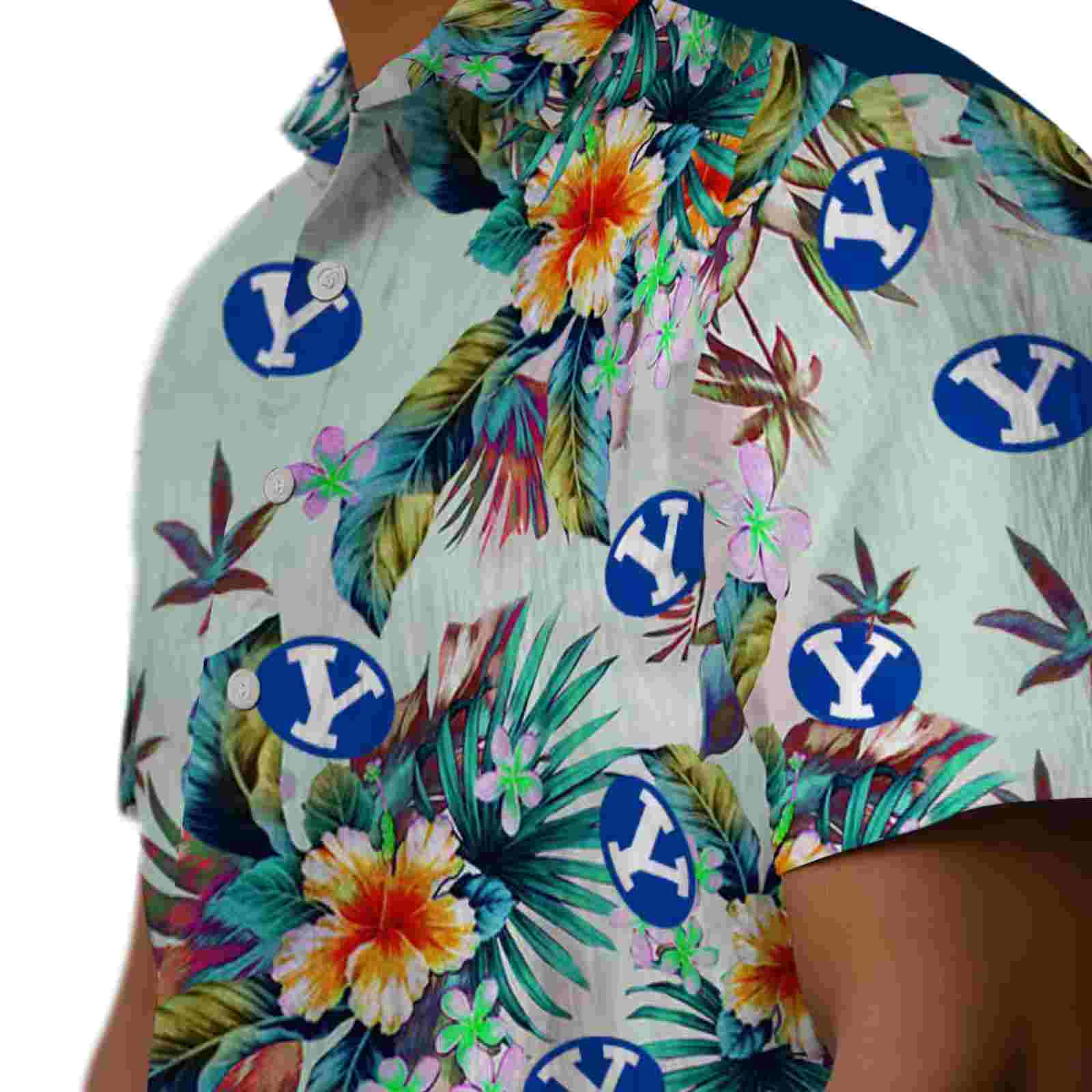 byu cougars tropical foliage green hawaiian shirt trendy