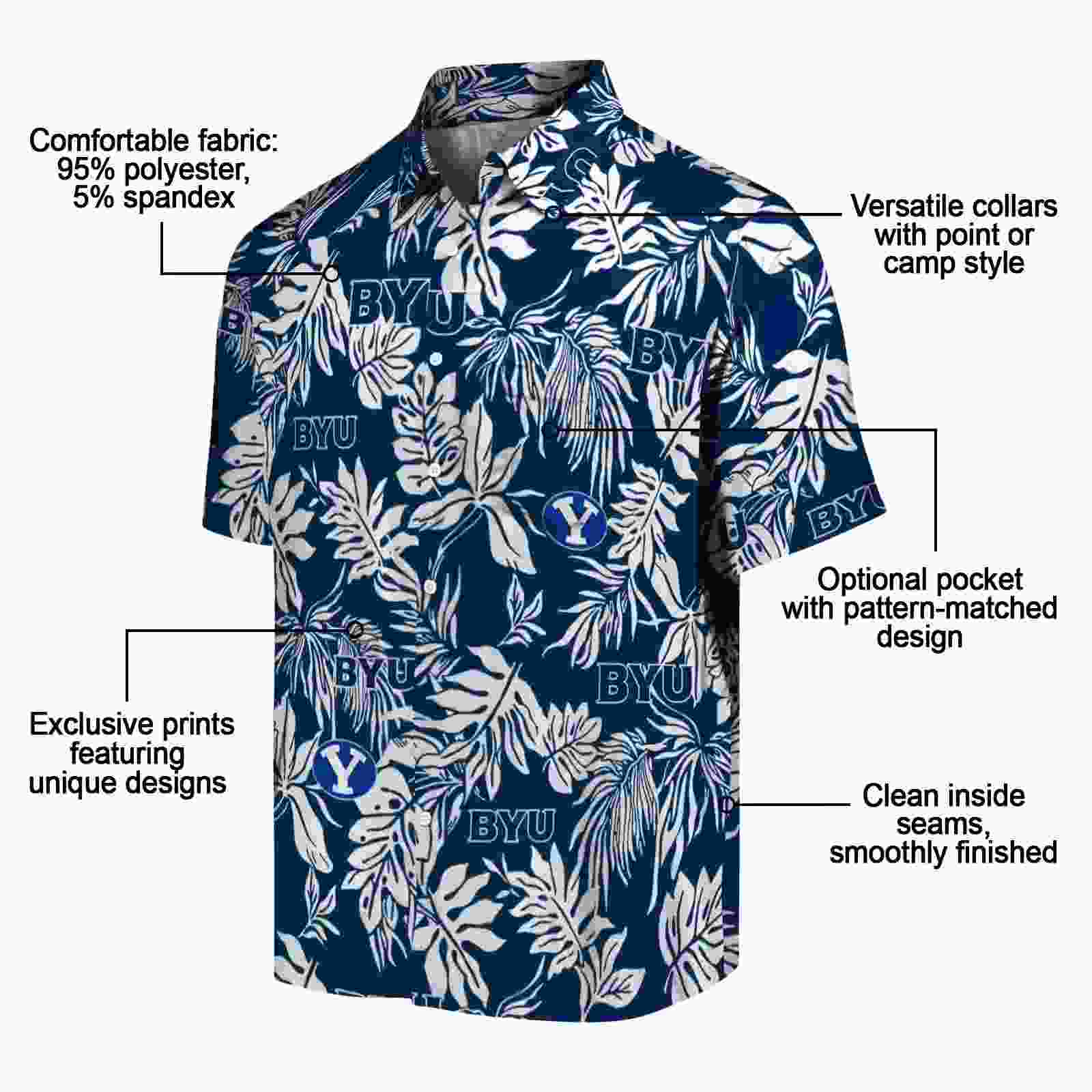 byu cougars tropical leaf blue white hawaiian shirt new arrival