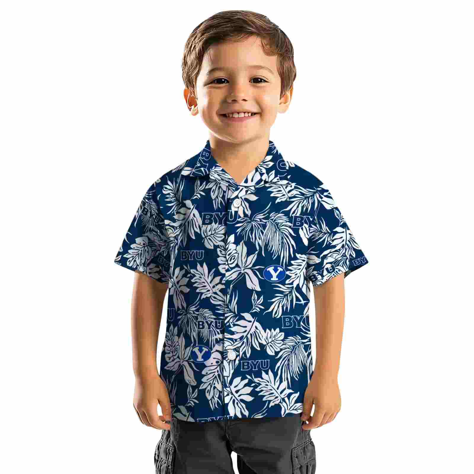 byu cougars tropical leaf blue white hawaiian shirt top rated