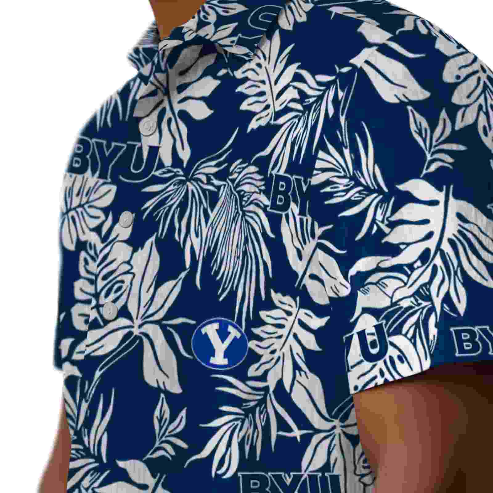 byu cougars tropical leaf blue white hawaiian shirt trendy