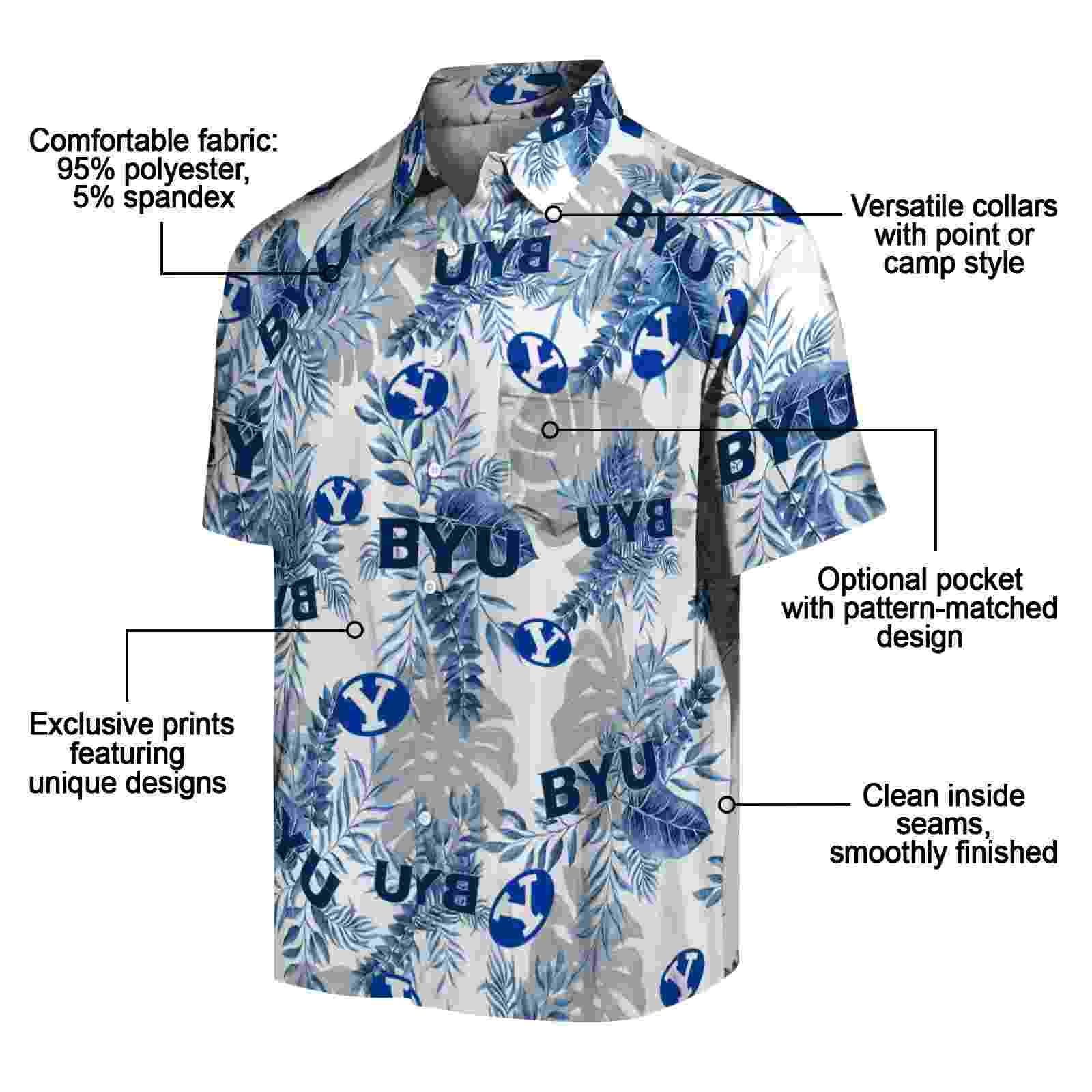 byu cougars tropical leaves blue white hawaiian shirt new arrival