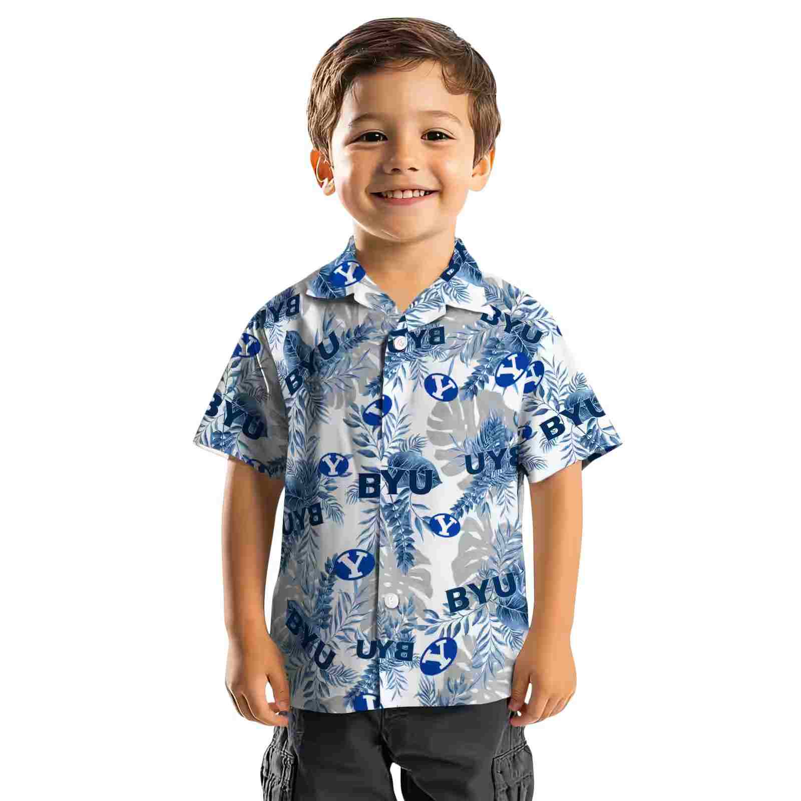 byu cougars tropical leaves blue white hawaiian shirt top rated