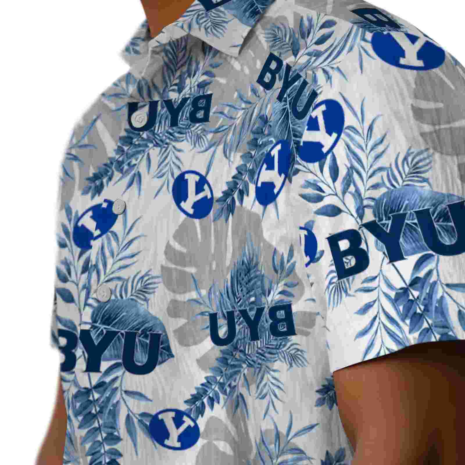 byu cougars tropical leaves blue white hawaiian shirt trendy