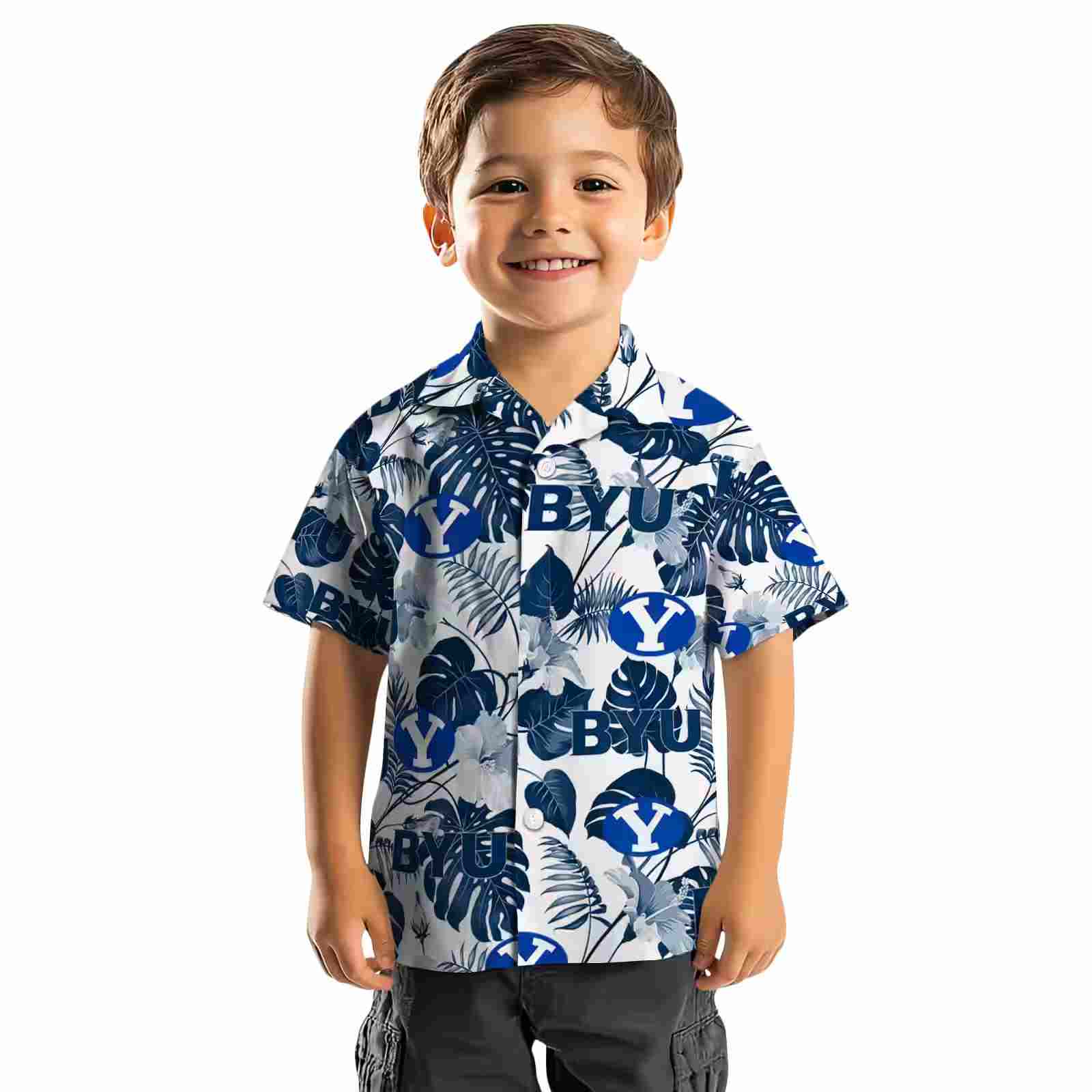 byu cougars tropical plants blue white hawaiian shirt top rated