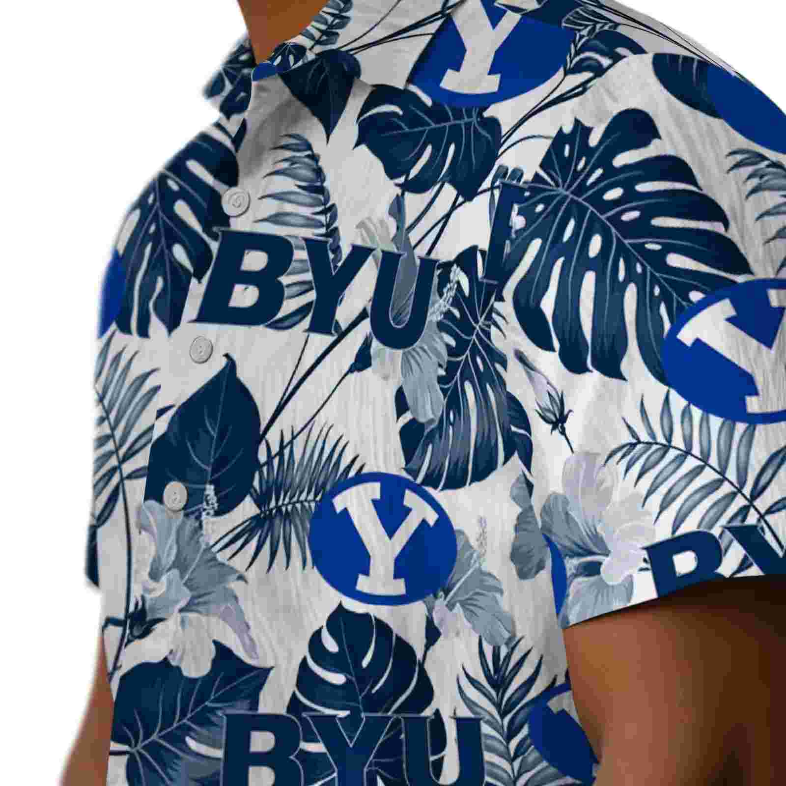 byu cougars tropical plants blue white hawaiian shirt trendy