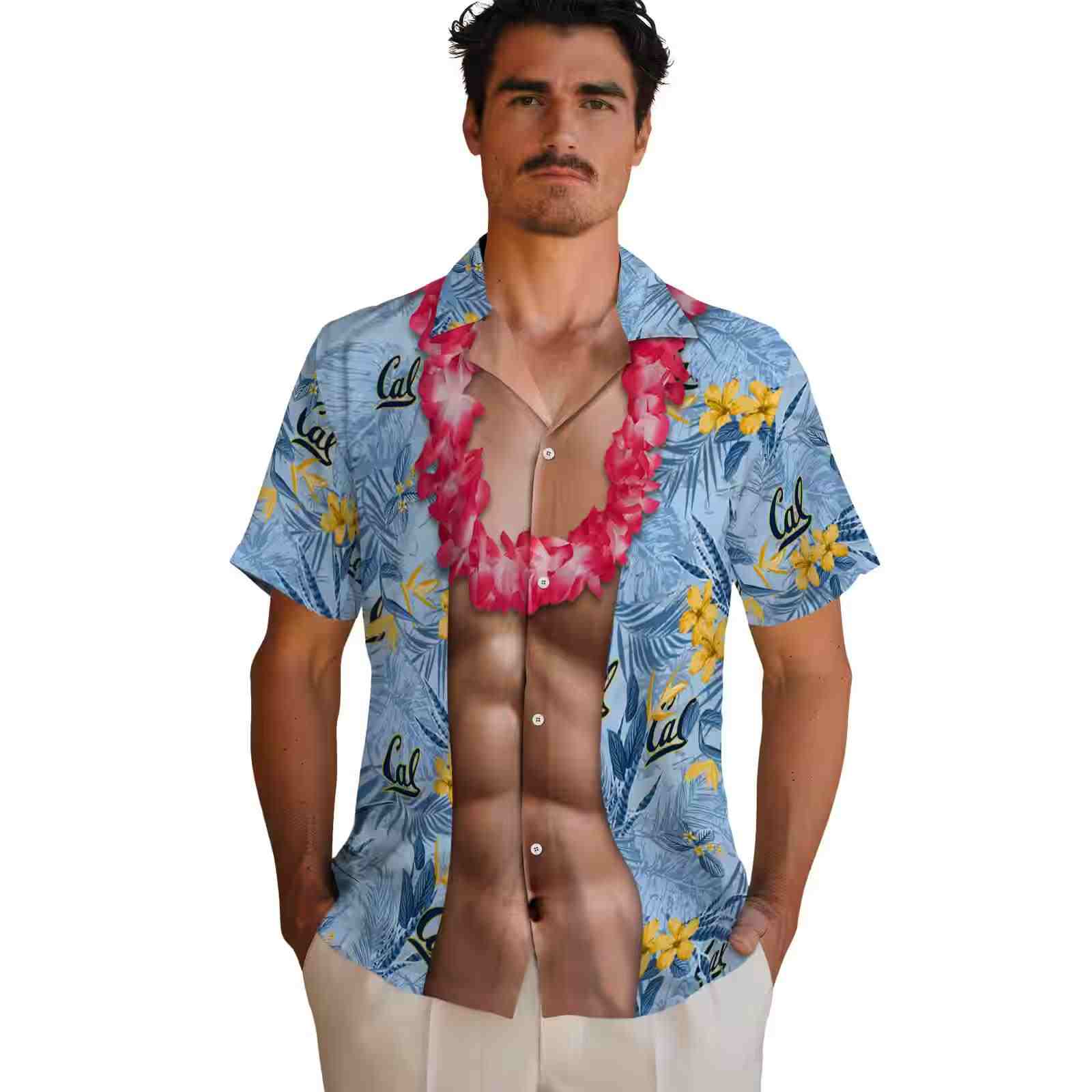 california golden bears chest illusion blue hawaiian shirt fashion forward