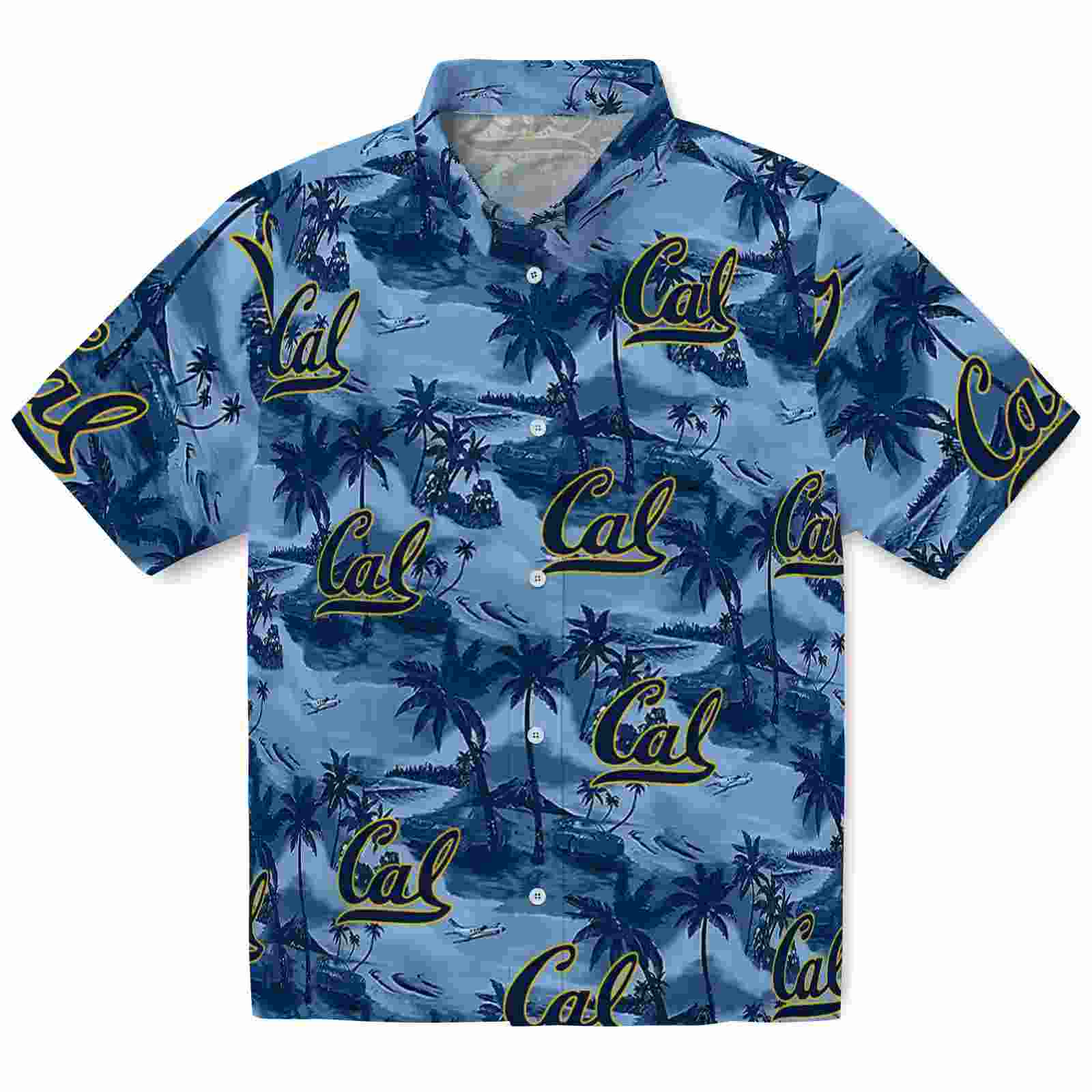 California Golden Bears Coastal Palms Blue Hawaiian Shirt