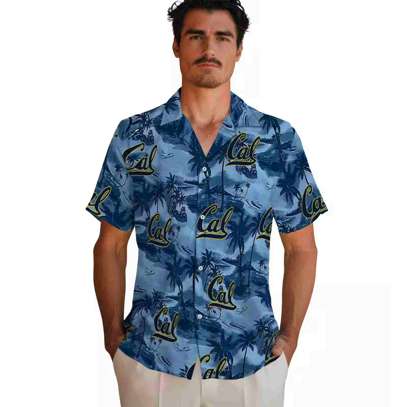 california golden bears coastal palms blue hawaiian shirt fashion forward