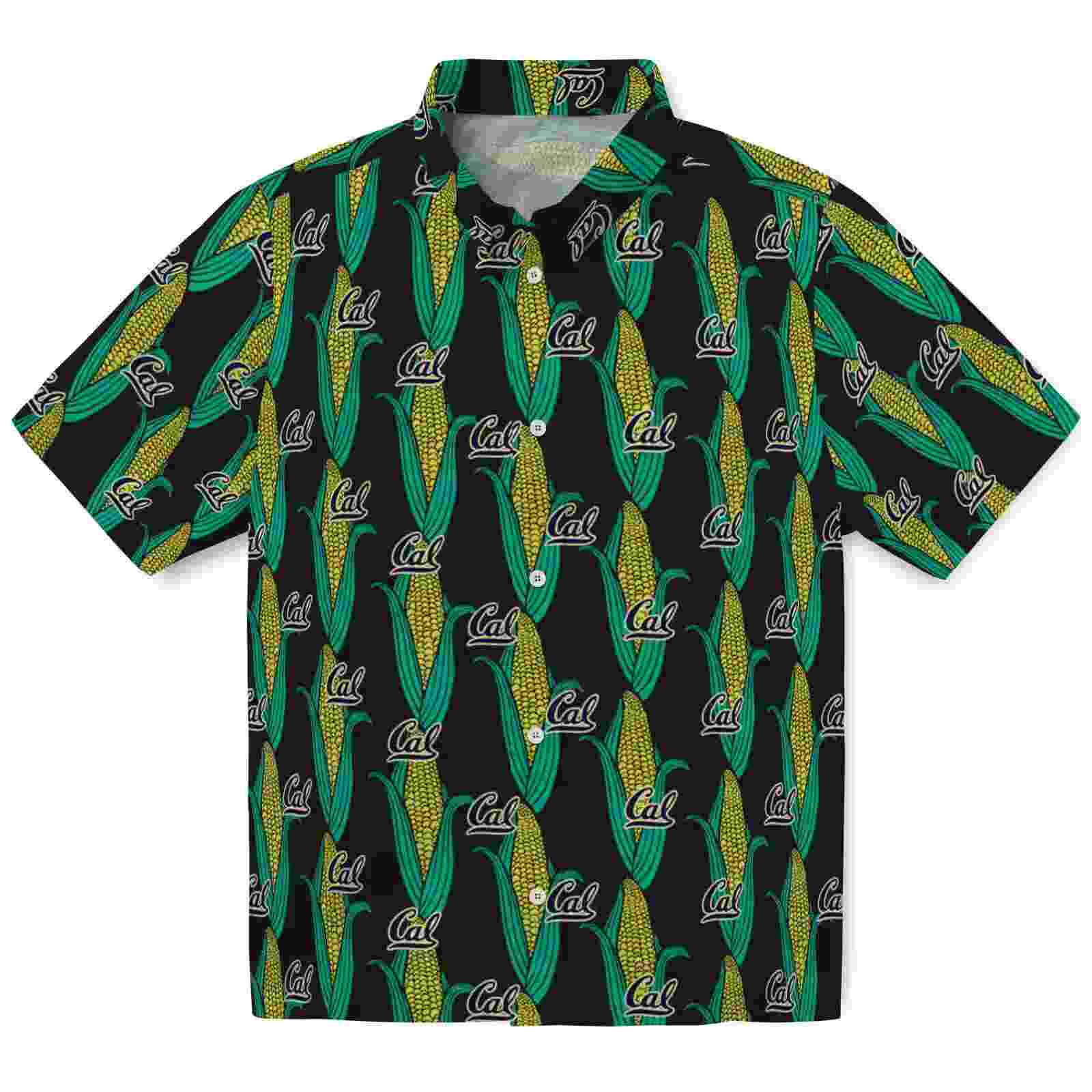 California Golden Bears Corn Motifs Black Green Hawaiian Shirt